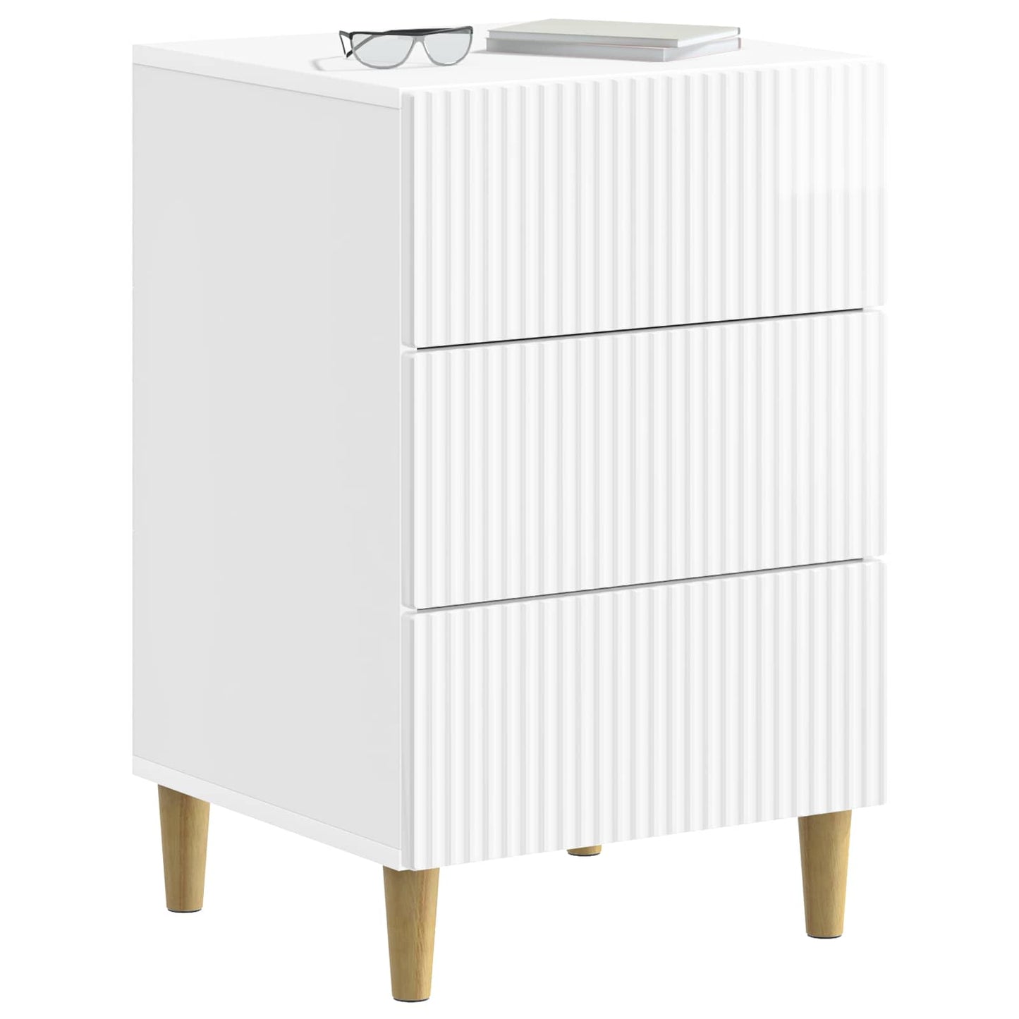 vidaXL Κομοδίνο Γυαλιστερό Λευκό 43 x 41 x 66,5 εκ. Επεξεργασμένο Ξύλο
