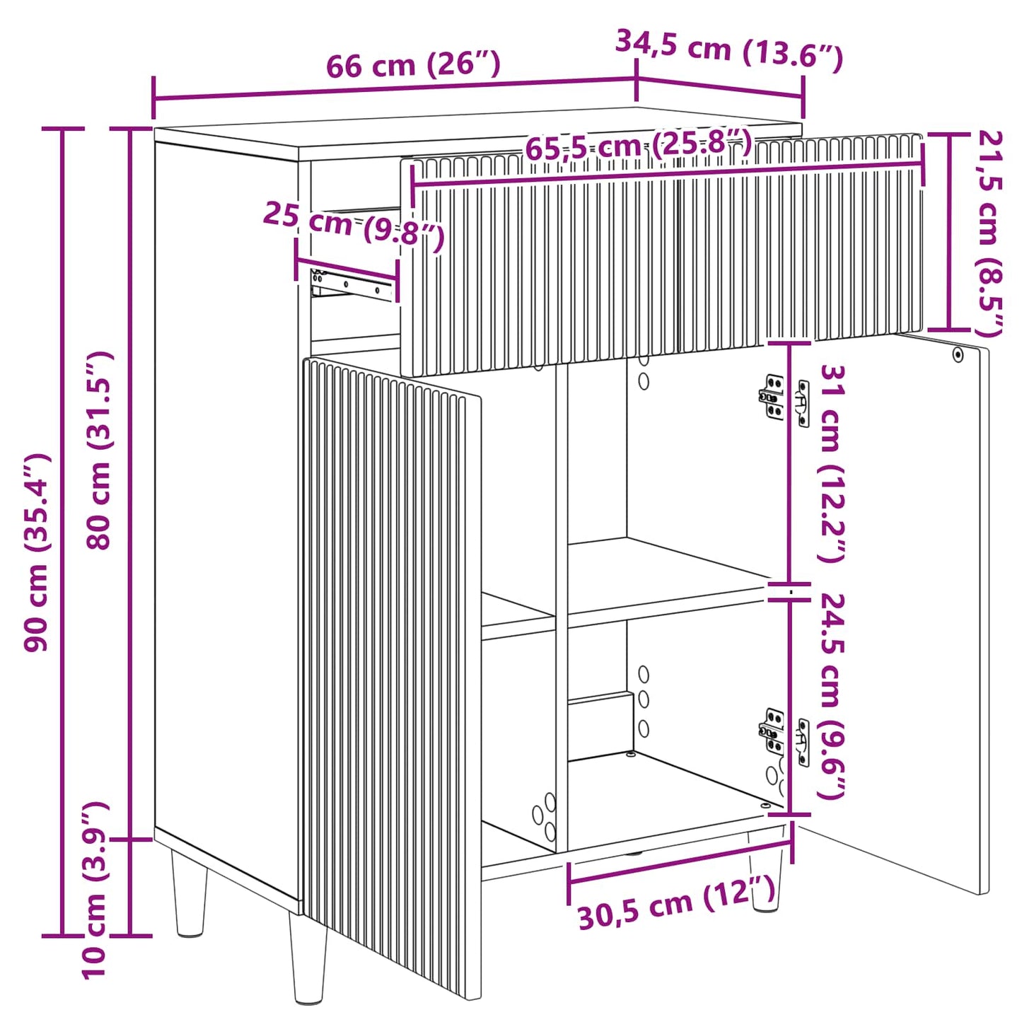 vidaXL Πλαϊνό γραφείο Γκρι Sonoma 66 x 34,5 x 90 εκ Επεξεργασμένο Ξύλο