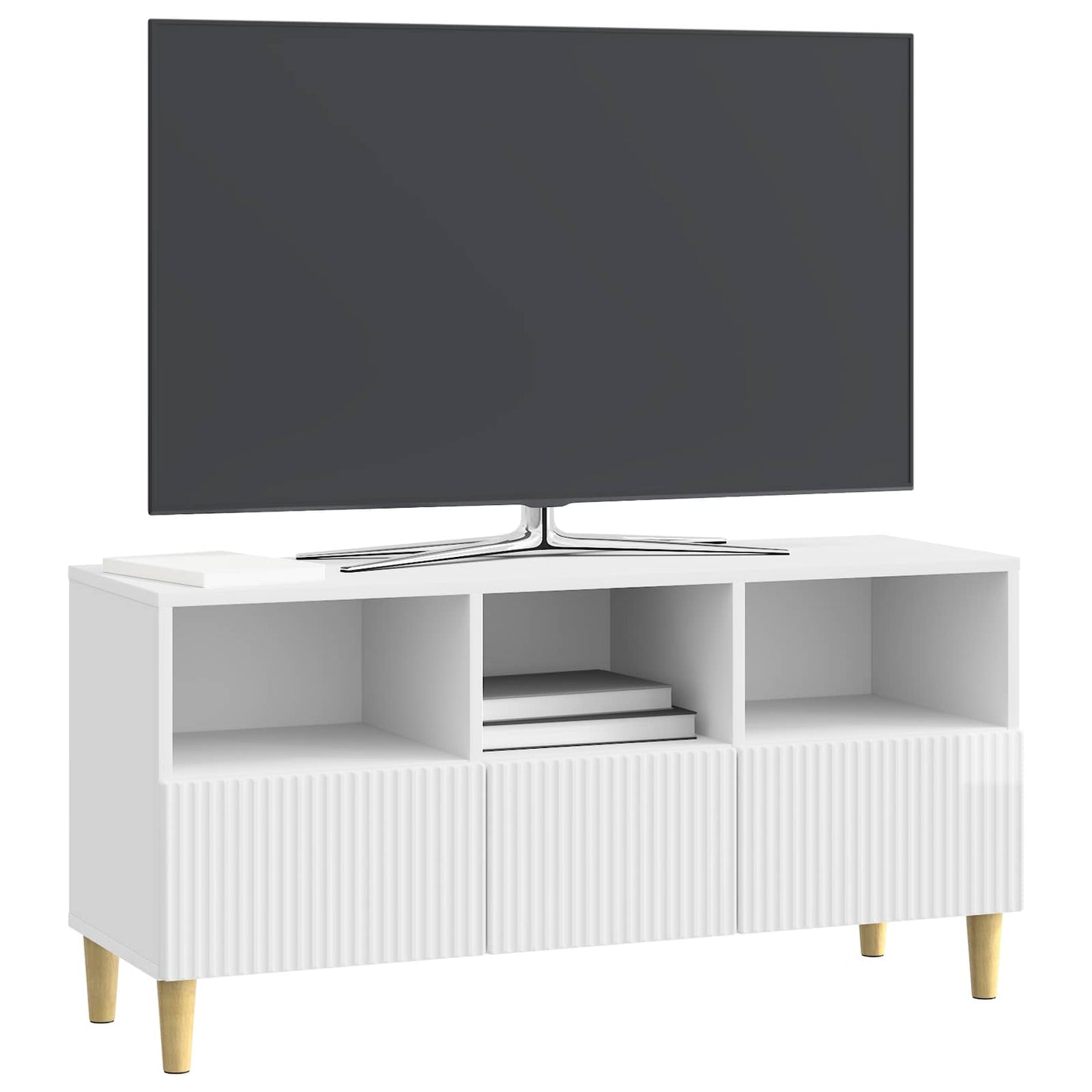 vidaXL Ντουλάπι TV με συρτάρι Γυαλιστερό Λευκό 102 x 34,5 x 50 εκ.