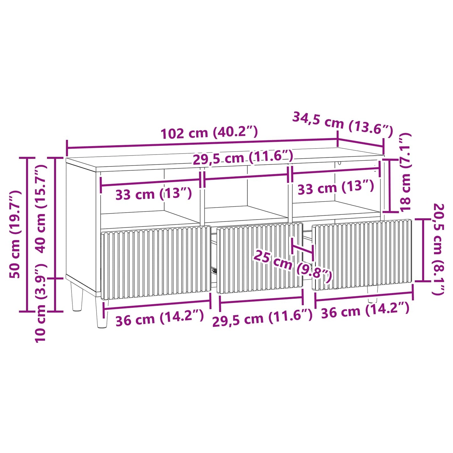 vidaXL Ντουλάπι TV με συρτάρι Γυαλιστερό Λευκό 102 x 34,5 x 50 εκ.