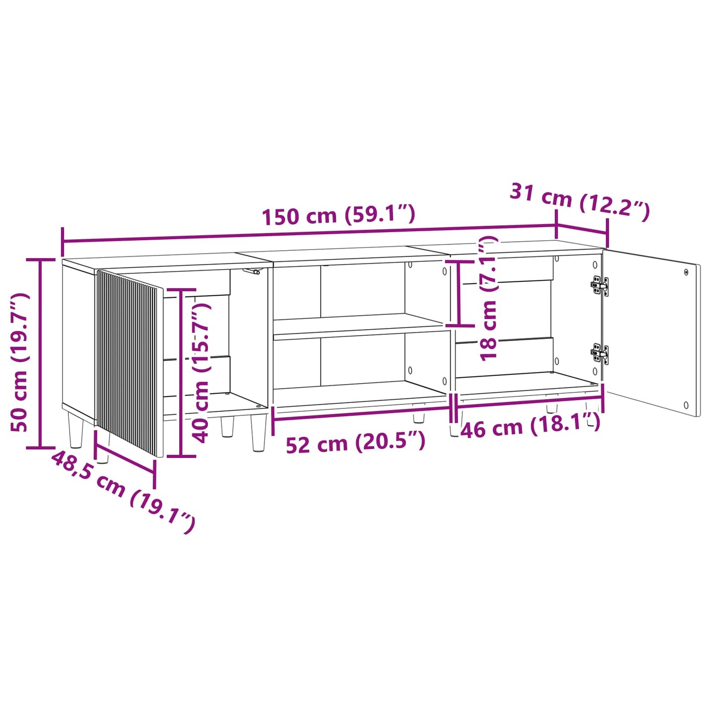 vidaXL Ντουλάπι TV Λευκό 150 x 31 x 50 εκ. Επεξεργασμένο Ξύλο