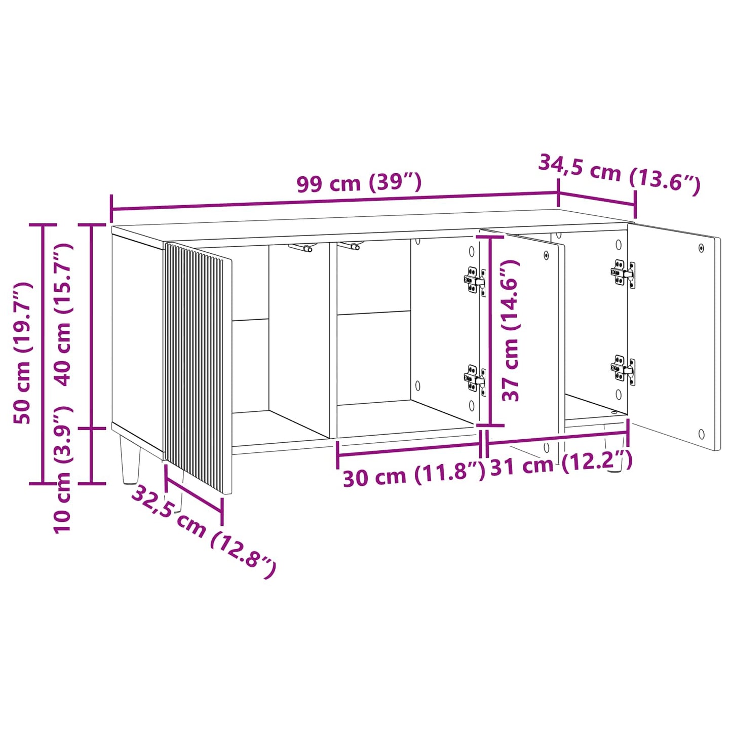vidaXL Ντουλάπι TV Μαύρο 99 x 34,5 x 50 εκ. Επεξεργασμένο Ξύλο