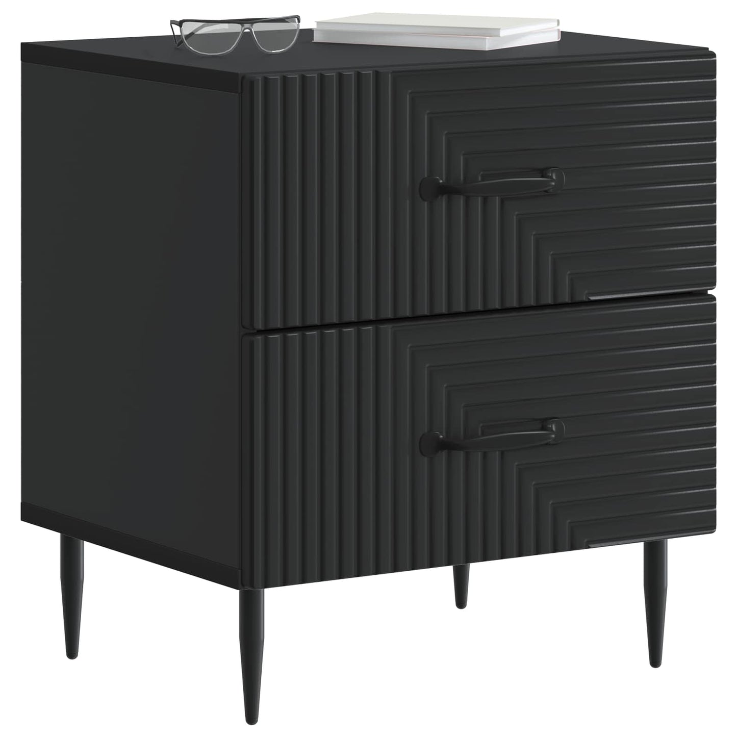 vidaXL Κομοδίνο 2 τμχ. Μαύρο 43 x 34,5 x 47,5 εκ Επεξεργασμένο Ξύλο