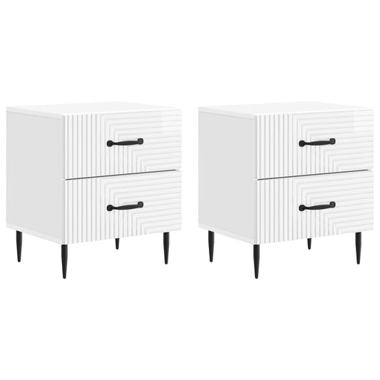 vidaXL Κομοδίνο 2 τμχ. Γυαλιστερό Λευκό 43 x 34,5 x 47,5 εκ
