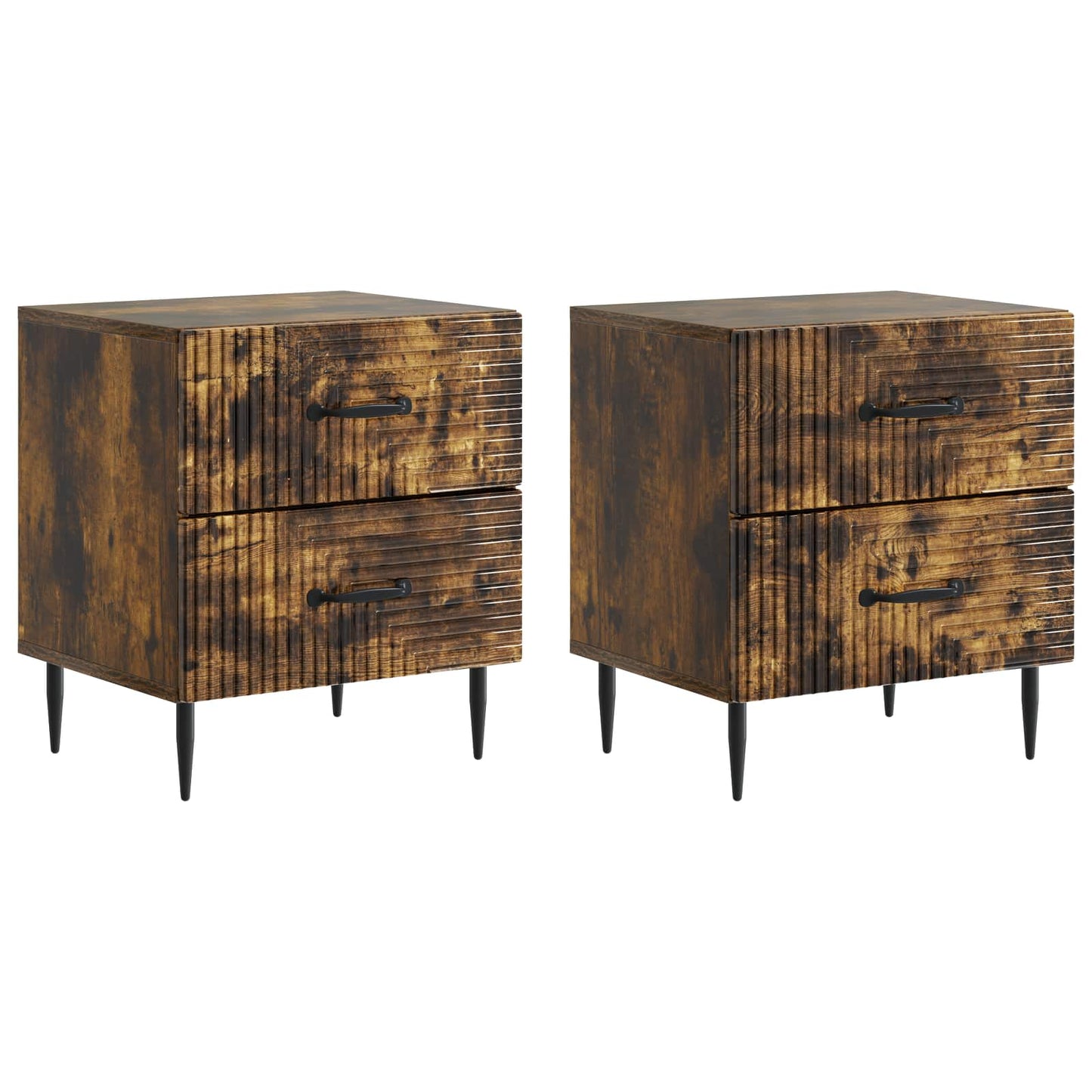 vidaXL Κομοδίνο 2 τμχ. Καπνισμένο Ξύλο Δρυός 43 x 34,5 x 47,5 εκ