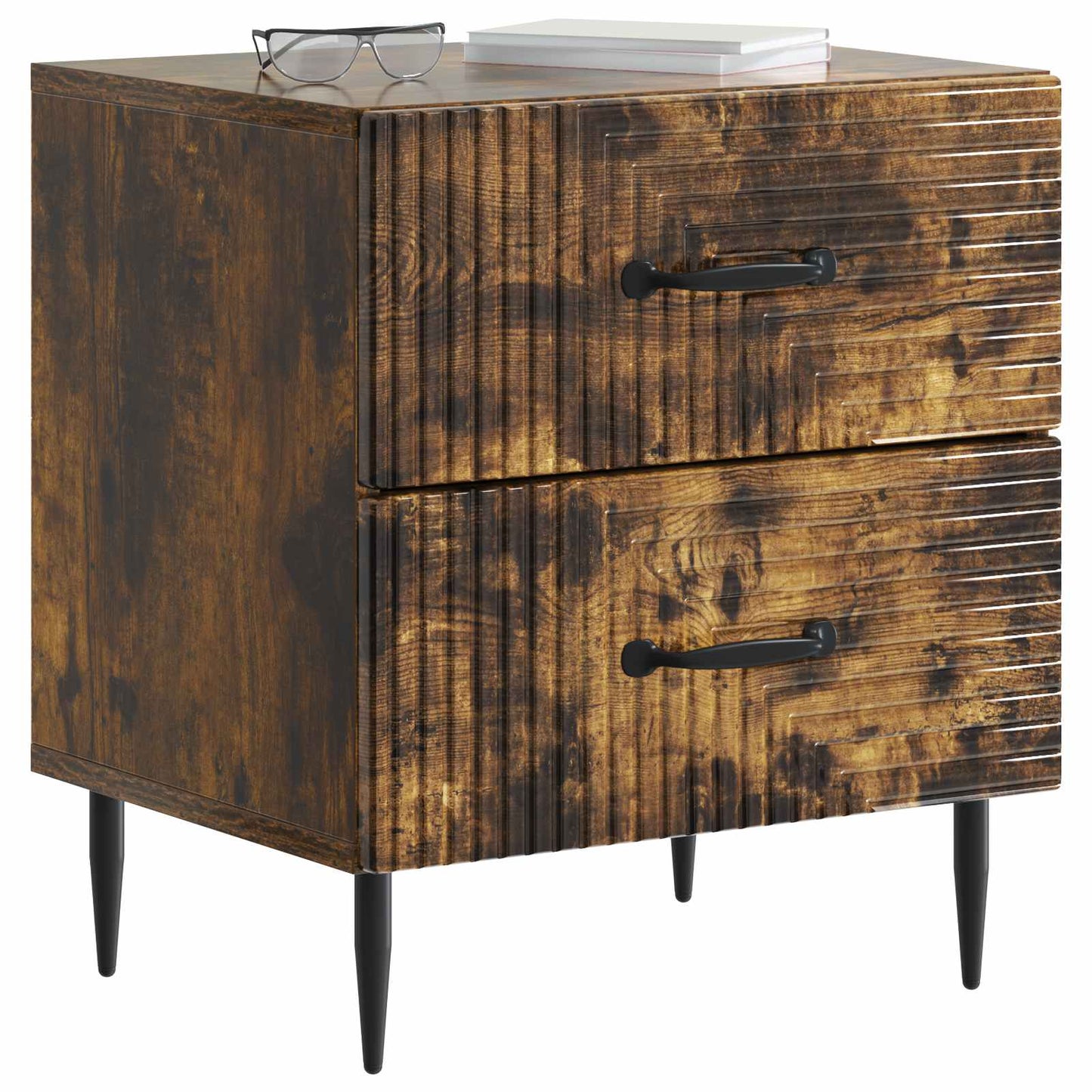vidaXL Κομοδίνο 2 τμχ. Καπνισμένο Ξύλο Δρυός 43 x 34,5 x 47,5 εκ