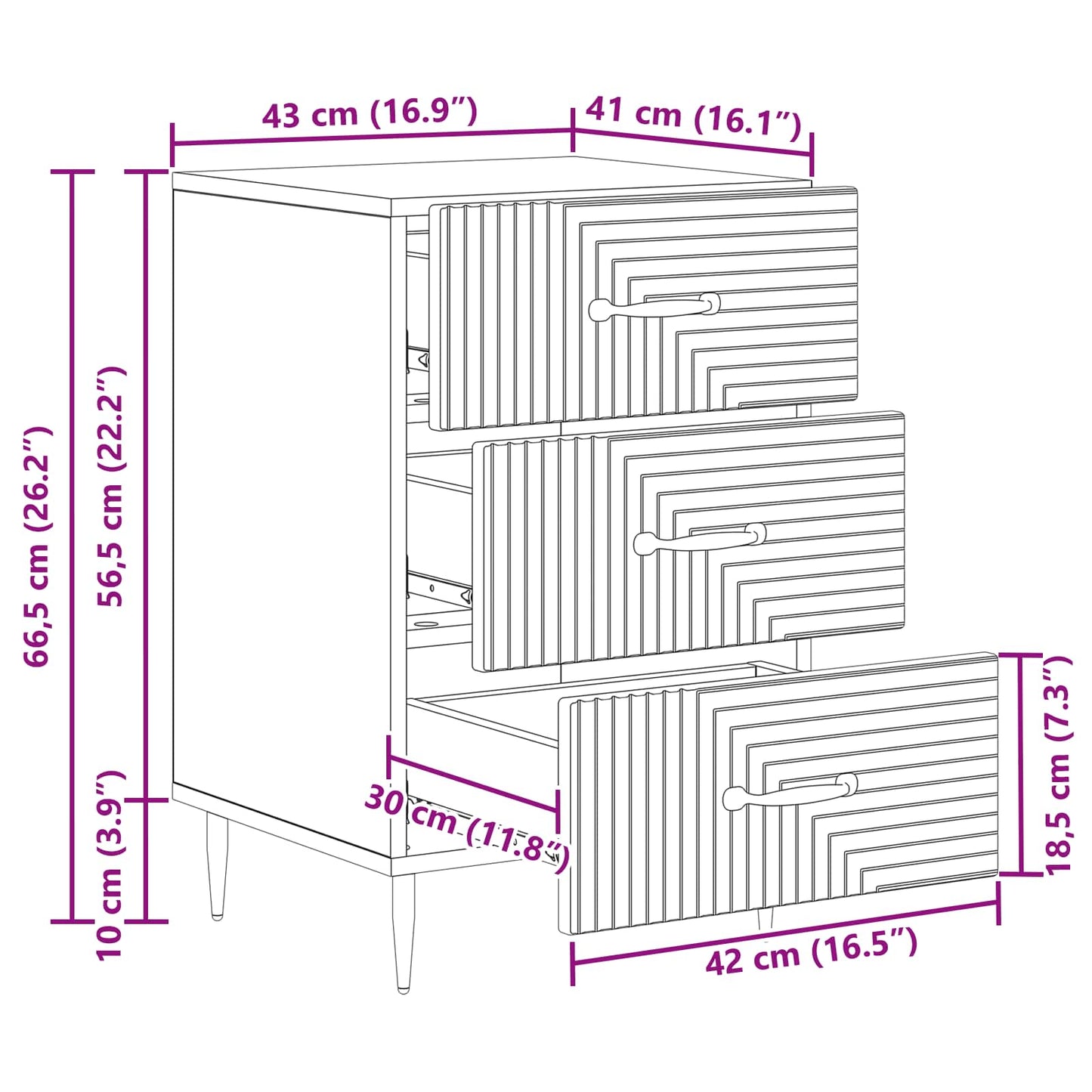 vidaXL Κομοδίνο Παλαιωμένο ξύλο 43 x 41 x 66,5 εκ. Επεξεργασμένο Ξύλο