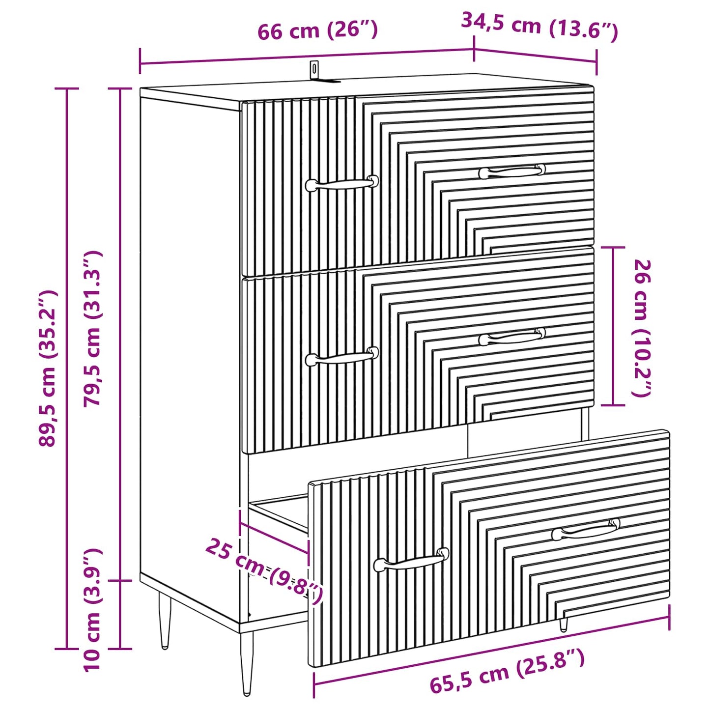vidaXL Ντουλάπι με Συρτάρια Λευκό 66 x 34,5 x 89,5 εκ