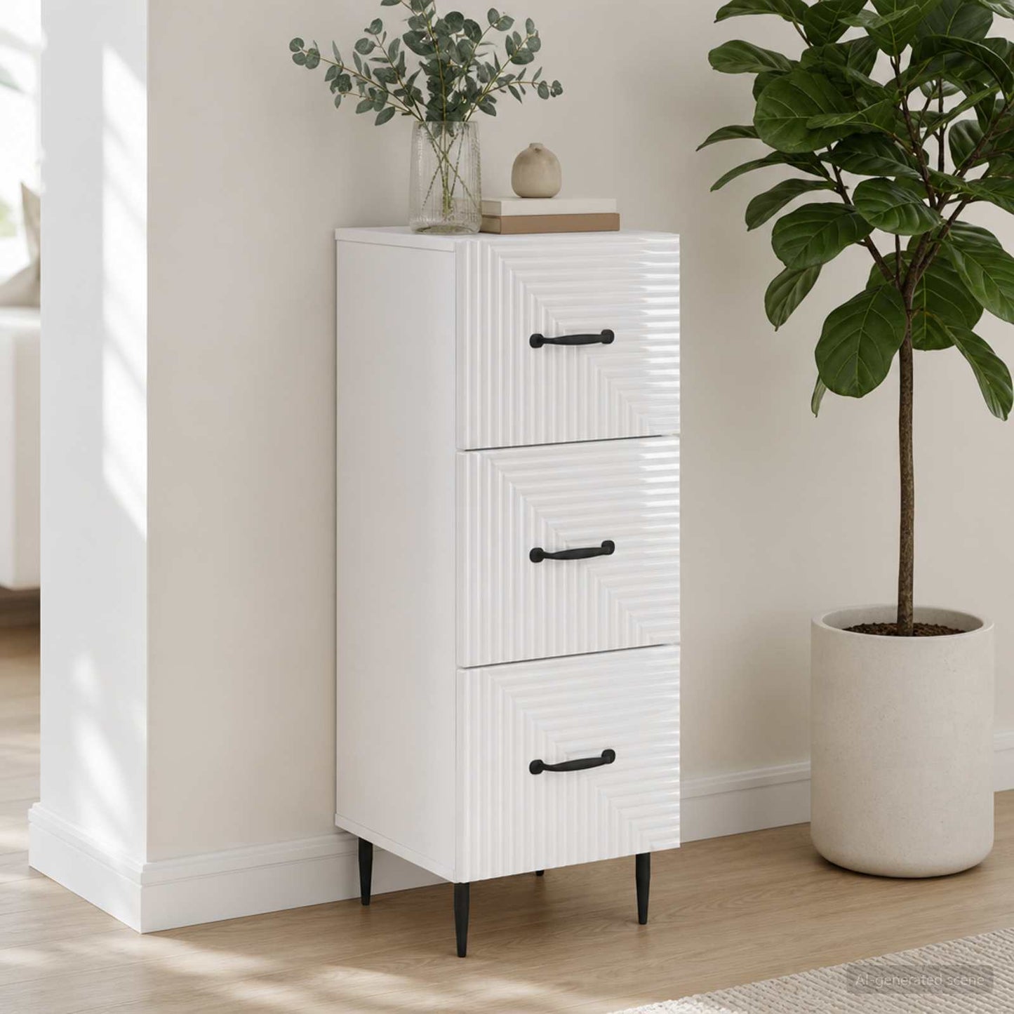 vidaXL Ντουλάπι με Συρτάρια Λευκό 33 x 34,5 x 89,5 εκ
