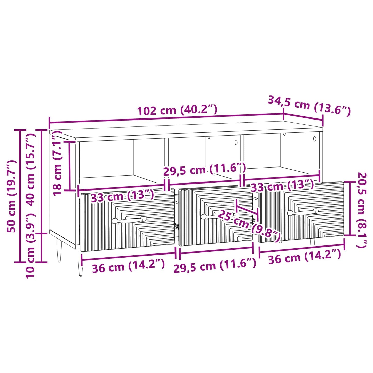 vidaXL Ντουλάπι TV Λευκό 102 x 34,5 x 50 εκ. Επεξεργασμένο Ξύλο