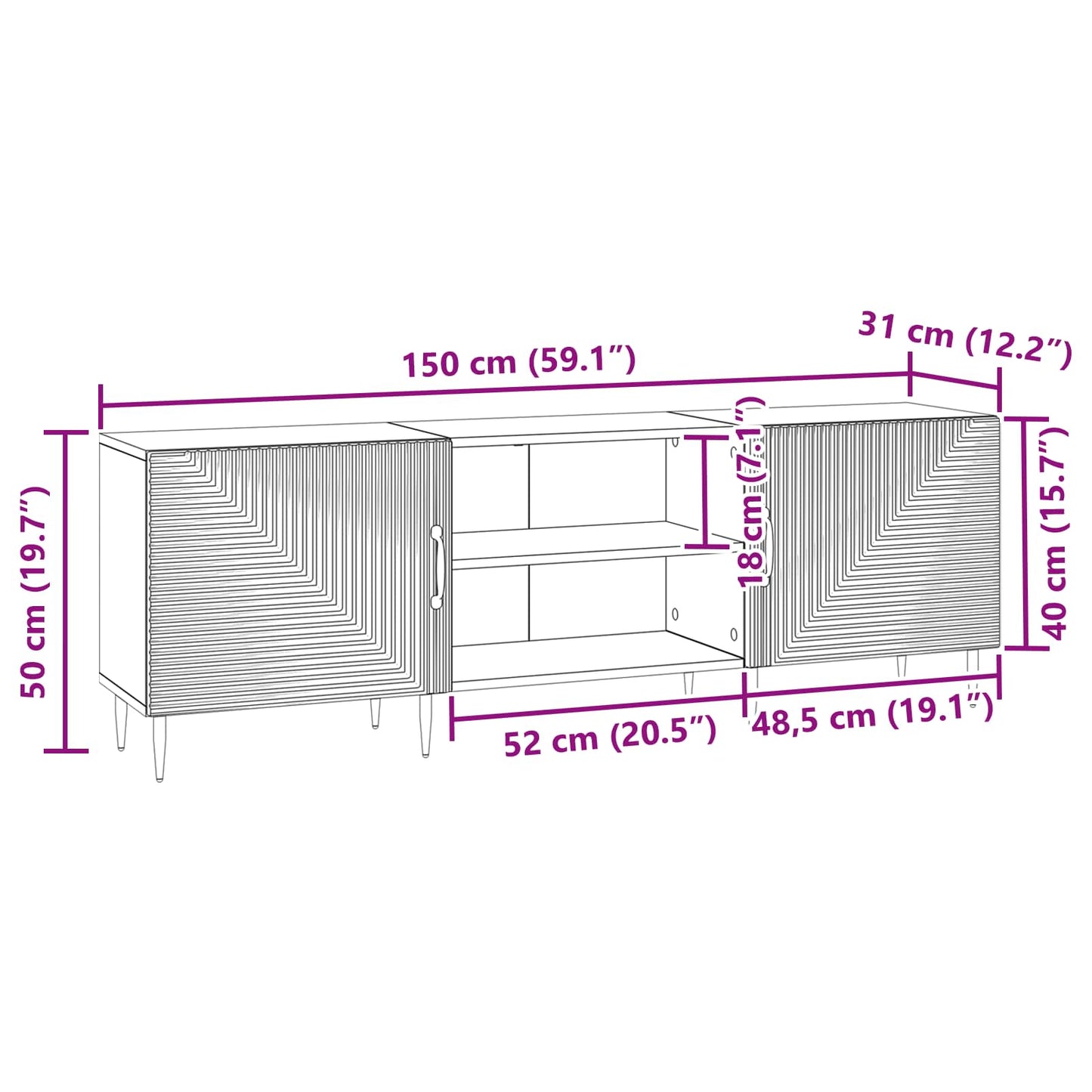 vidaXL Ντουλάπι TV Γκρι Σκυροδέματος 150 x 31 x 50 εκ.