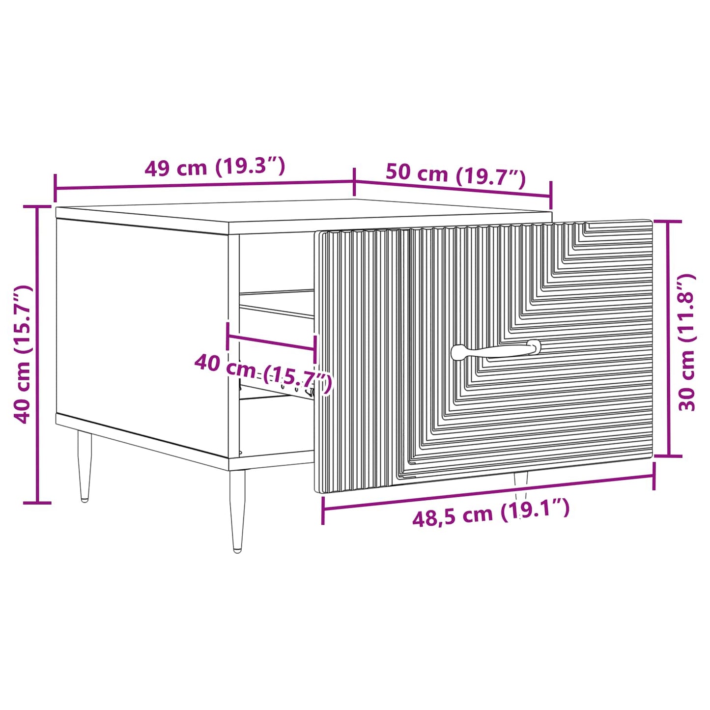vidaXL Τραπεζάκι σαλονιού Μαύρο 49 x 50 x 40 εκ Επεξεργασμένο Ξύλο