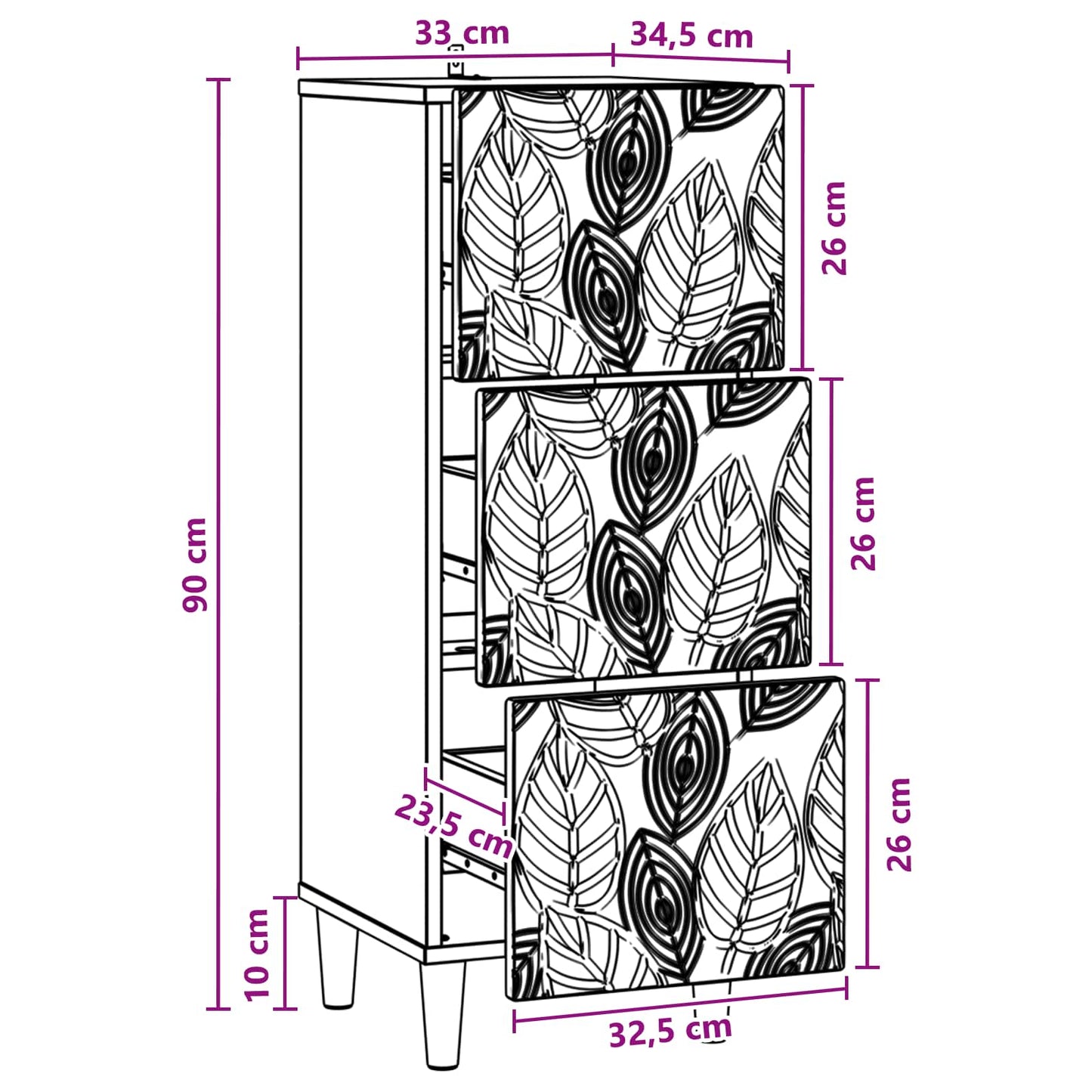 vidaXL Ντουλάπι με Συρτάρια 33 x 34,5 x 90 εκ Επεξεργασμένο Ξύλο Λευκό