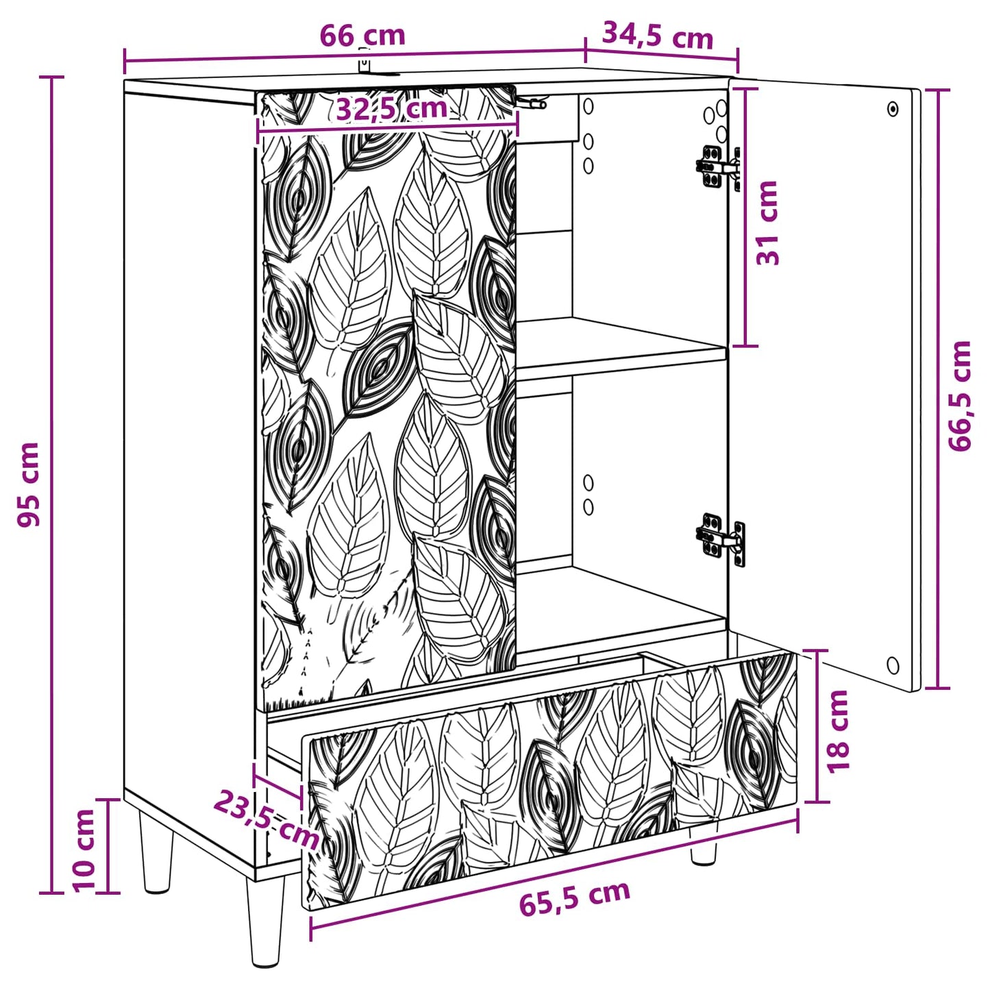 vidaXL Πλαϊνό γραφείο Μαύρο 66 x 34,5 x 95 εκ. Επεξεργασμένο Ξύλο