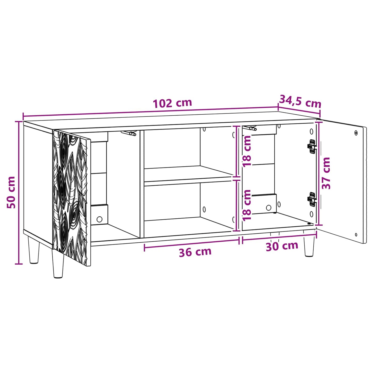 vidaXL Ντουλάπι TV 102 x 34,5 x 50 εκ. Καπνισμένο Ξύλο Δρυός