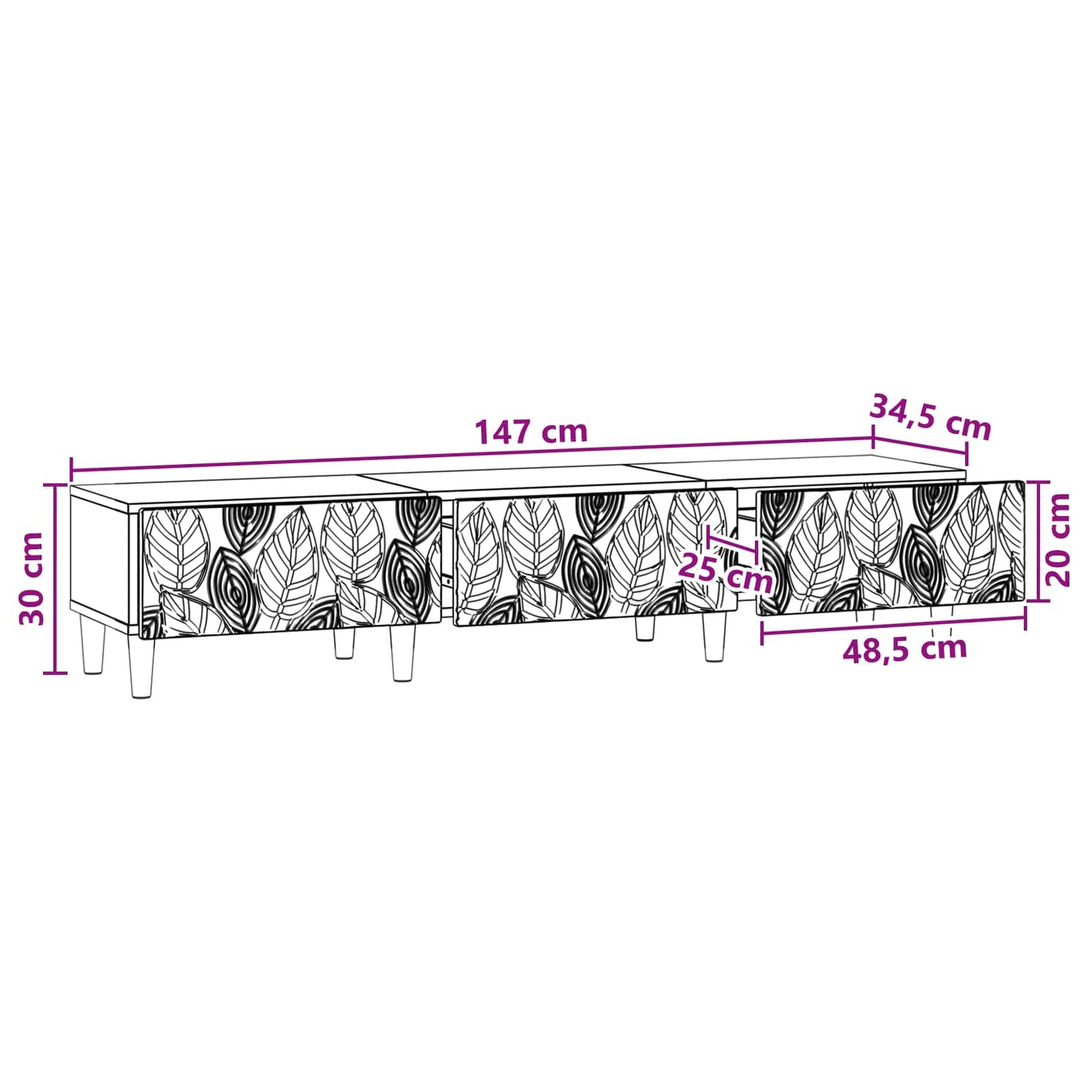 vidaXL Ντουλάπι TV 147 x 34,5 x 30 εκ Γκρι Sonoma Επεξεργασμένο Ξύλο