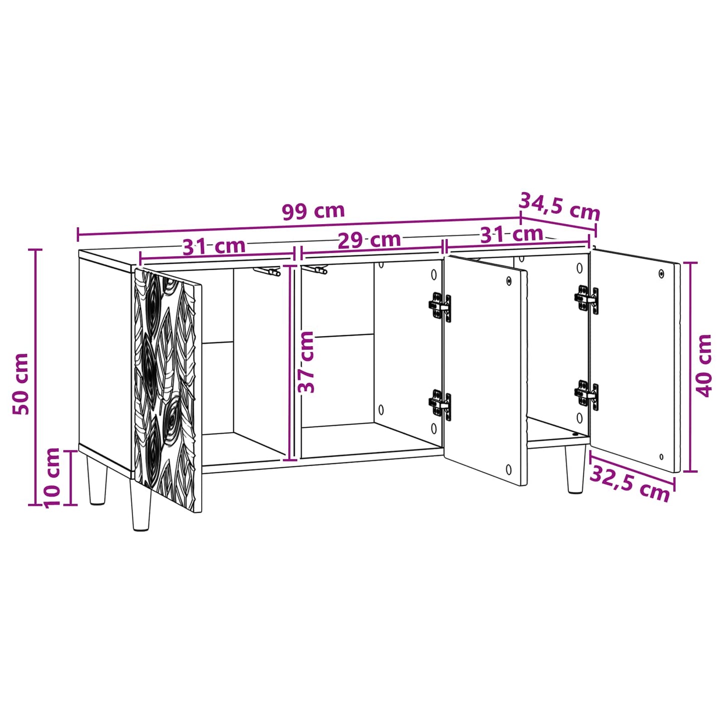 vidaXL Ντουλάπι TV 99 x 34,5 x 50 εκ. Μαύρο Επεξεργασμένο Ξύλο