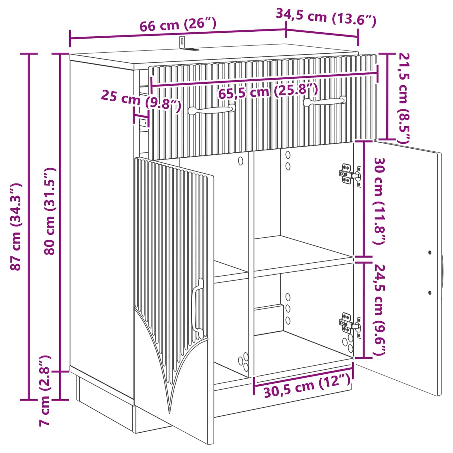 vidaXL Πλαϊνό γραφείο με συρτάρι Sonoma Δρυς 66 x 34,5 x 87 εκ.
