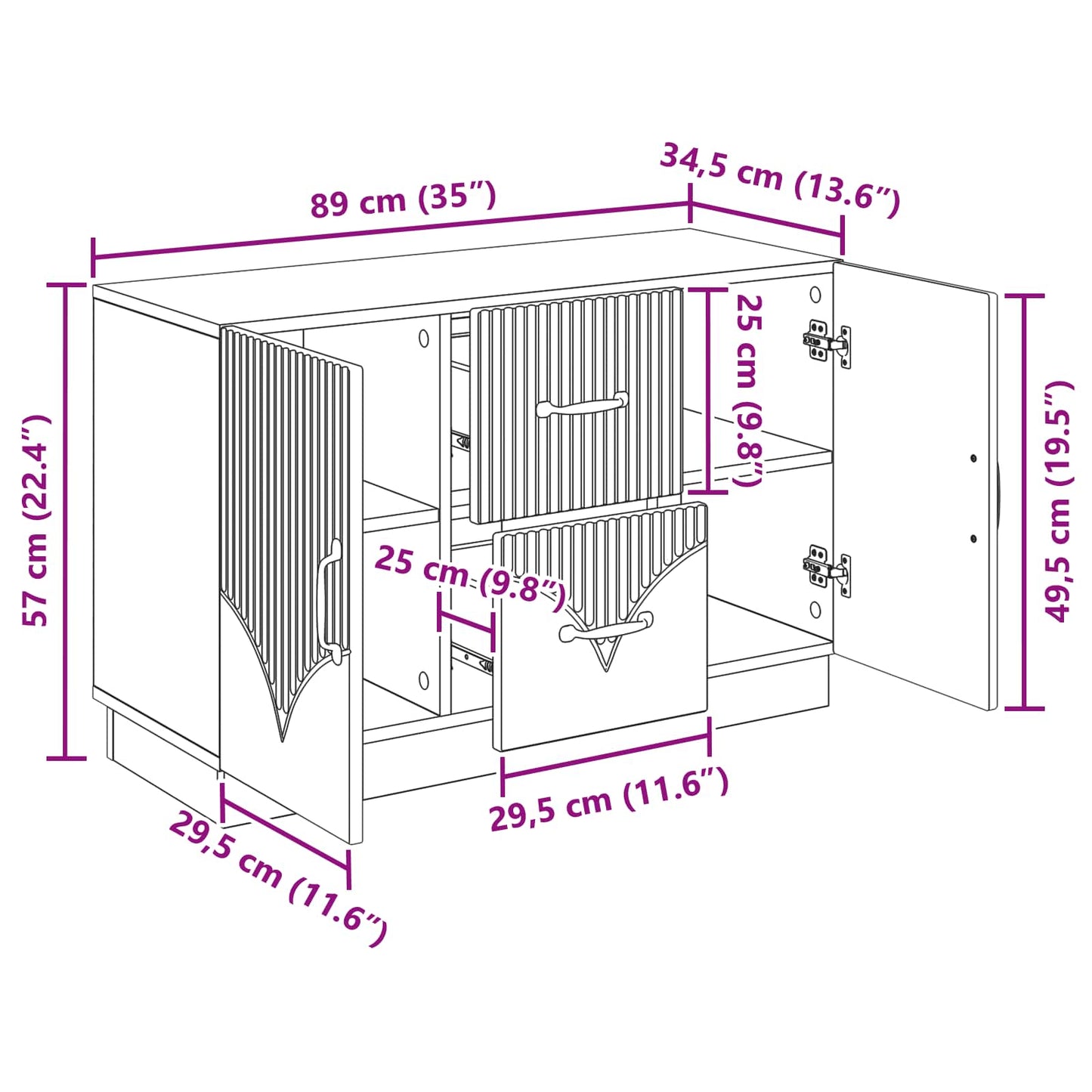 vidaXL Πλαϊνό γραφείο Μαύρο 89 x 34,5 x 57 εκ. Επεξεργασμένο Ξύλο