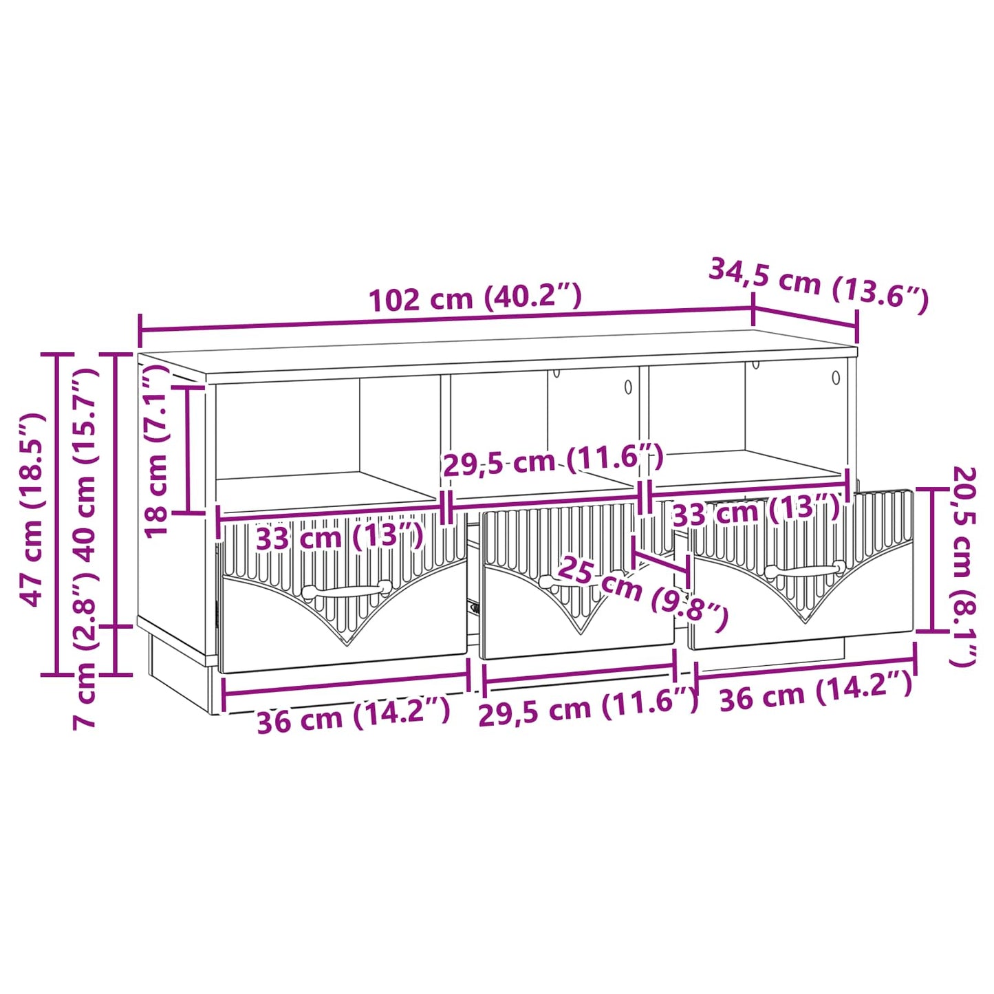 vidaXL Ντουλάπι TV Γκρι Sonoma 102 x 34,5 x 47 εκ Επεξεργασμένο Ξύλο