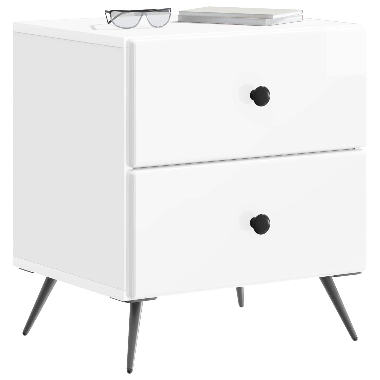 vidaXL Κομοδίνο 2 τμχ. Γυαλιστερό Λευκό 43 x 34,5 x 47,5 εκ