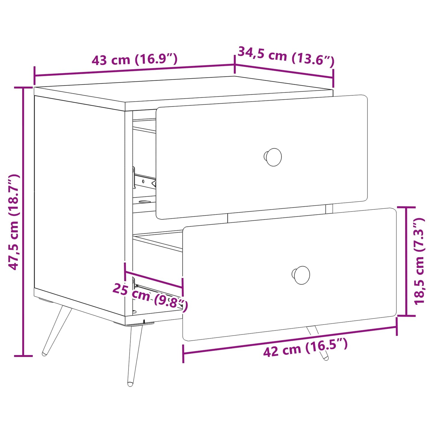 vidaXL Κομοδίνο Artisan Δρυς 43 x 34,5 x 47,5 εκ Επεξεργασμένο Ξύλο