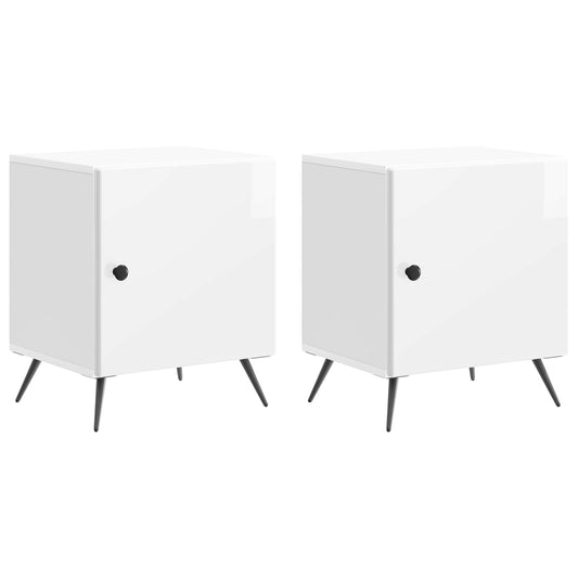 vidaXL Κομοδίνο 2 τμχ. Γυαλιστερό Λευκό 43 x 34,5 x 50 εκ