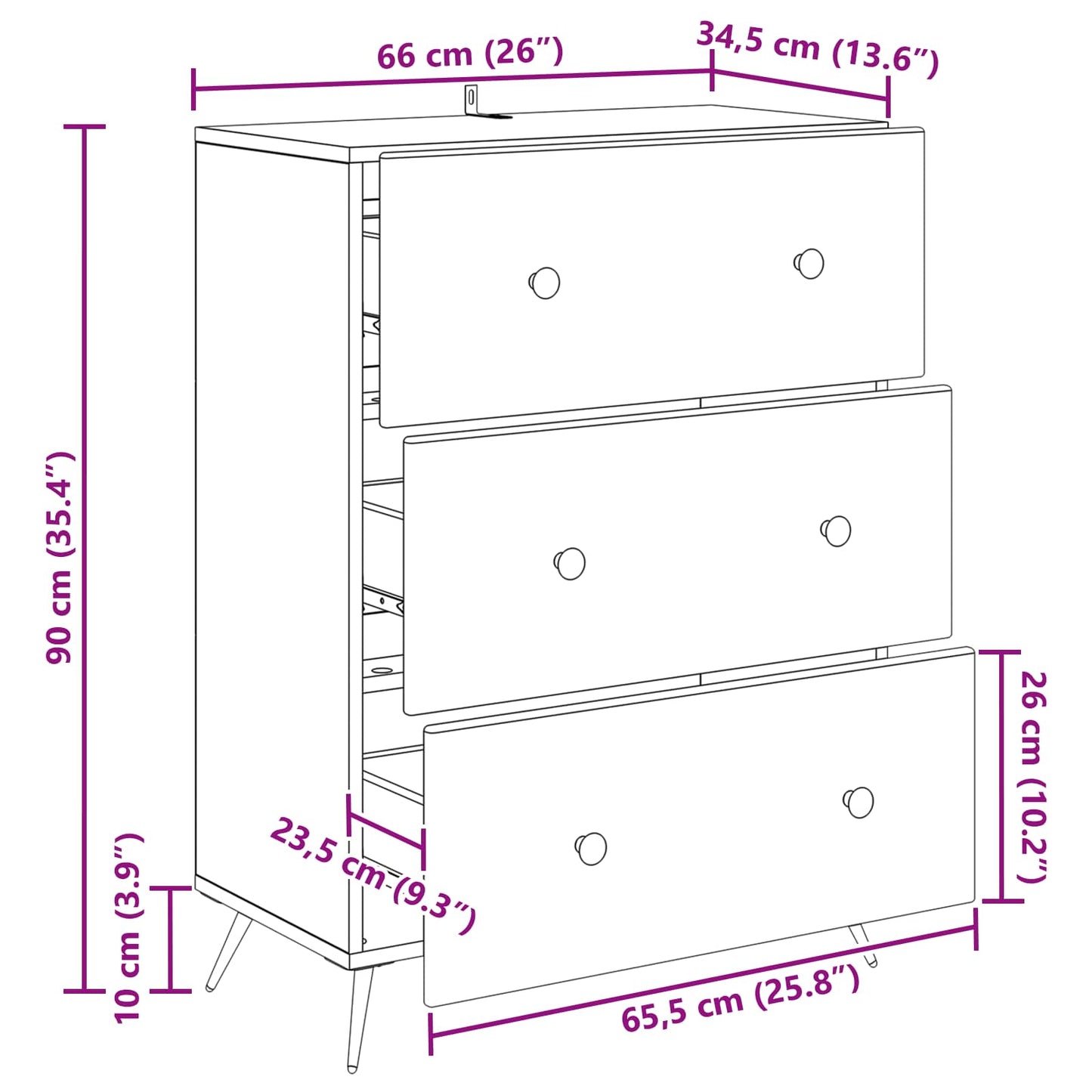 vidaXL Ντουλάπι με Συρτάρια Λευκό 66 x 34,5 x 90 εκ Επεξεργασμένο Ξύλο