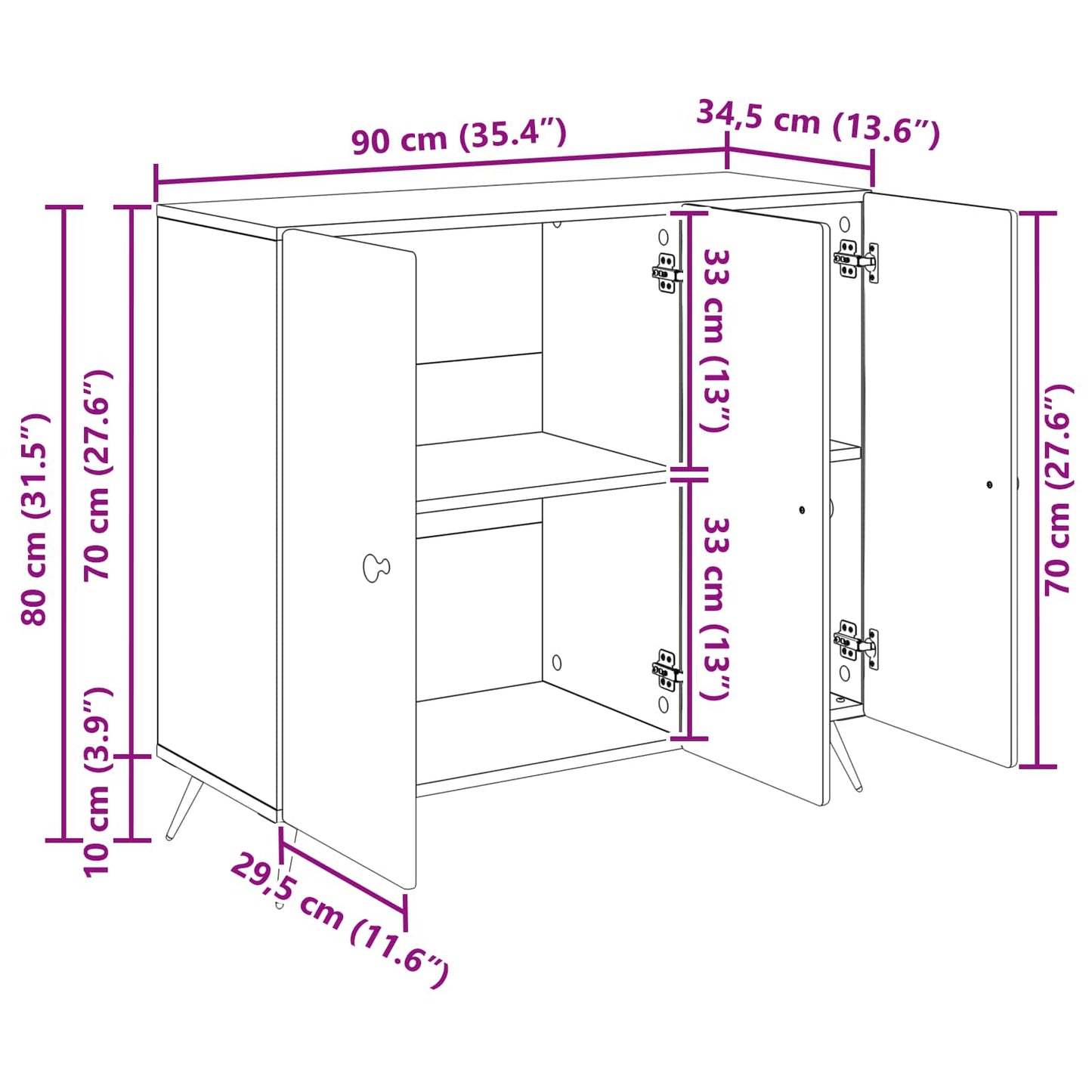 vidaXL Πλαϊνό γραφείο Γυαλιστερό Λευκό 89 x 34,5 x 80 εκ