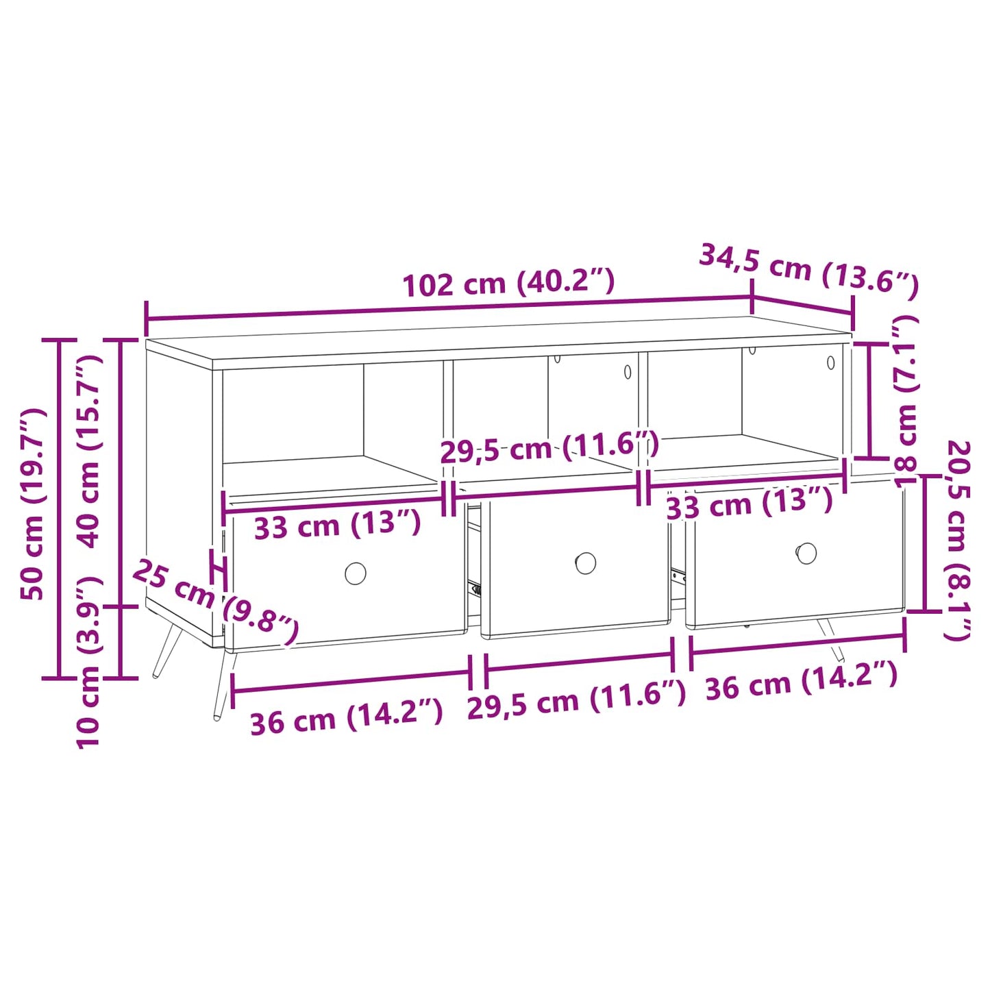 vidaXL Ντουλάπι TV Καπνισμένο Ξύλο Δρυός 102 x 34,5 x 50 εκ.