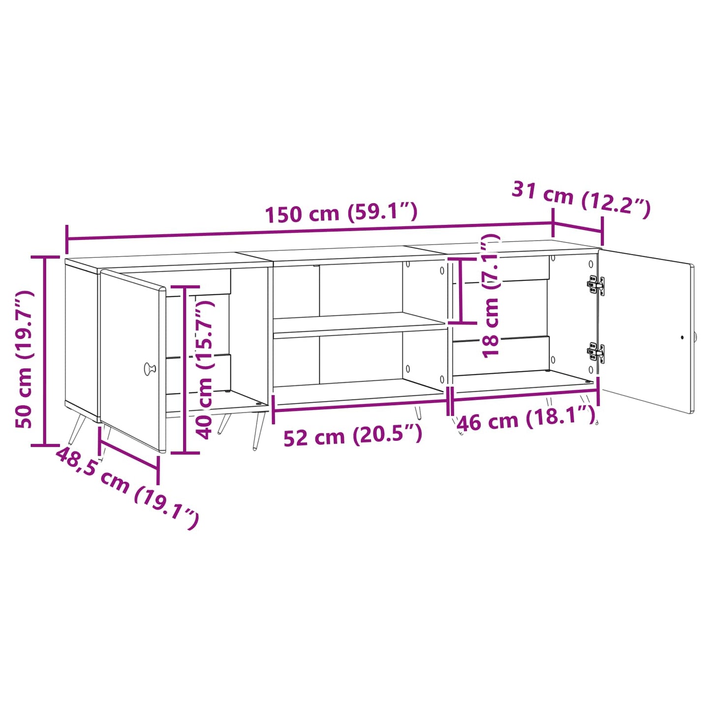 vidaXL Ντουλάπι TV Sonoma Δρυς 150 x 31 x 50 εκ. Επεξεργασμένο Ξύλο