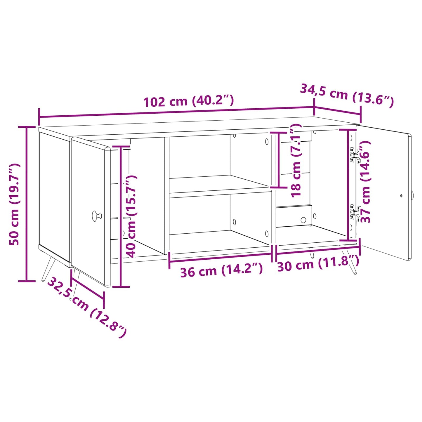 vidaXL Ντουλάπι TV Γκρι Σκυροδέματος 102 x 34,5 x 50 εκ.