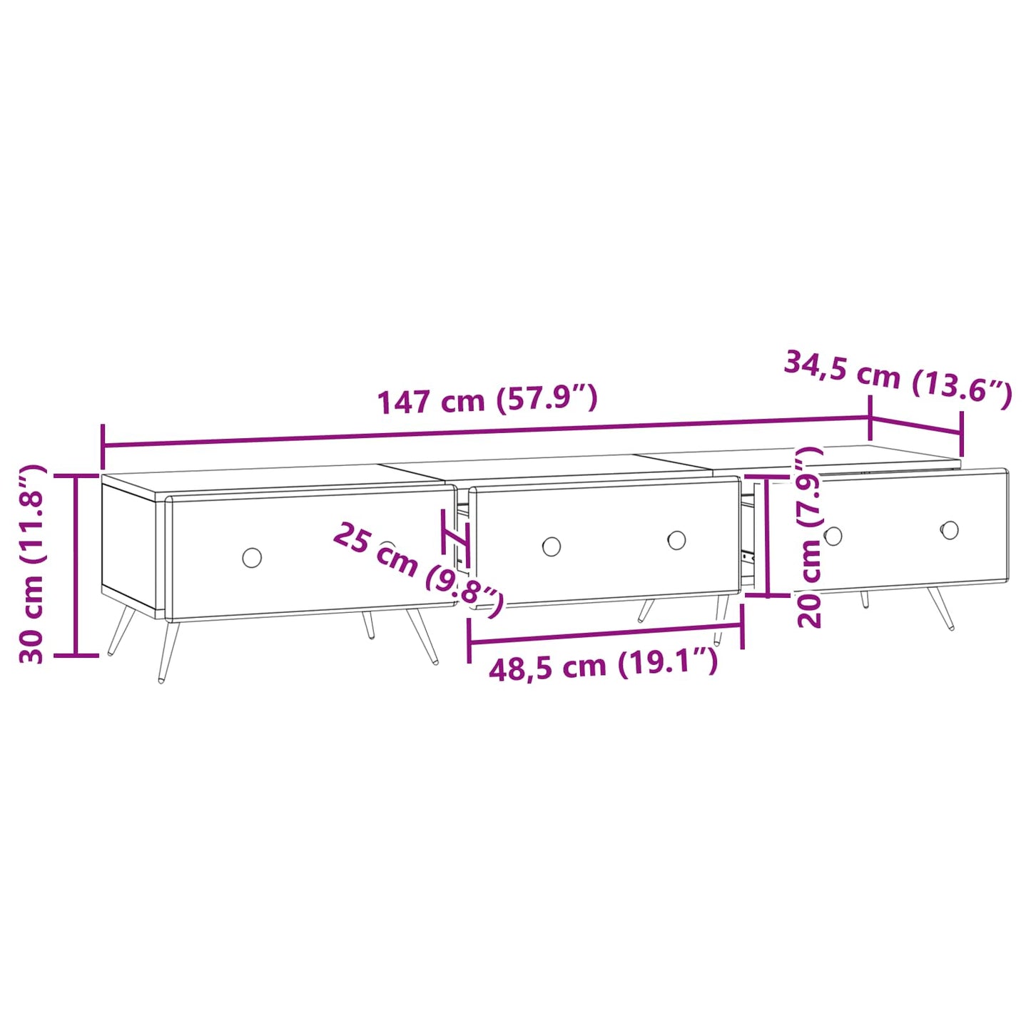 vidaXL Ντουλάπι TV Λευκό 147 x 34,5 x 30 εκ Επεξεργασμένο Ξύλο