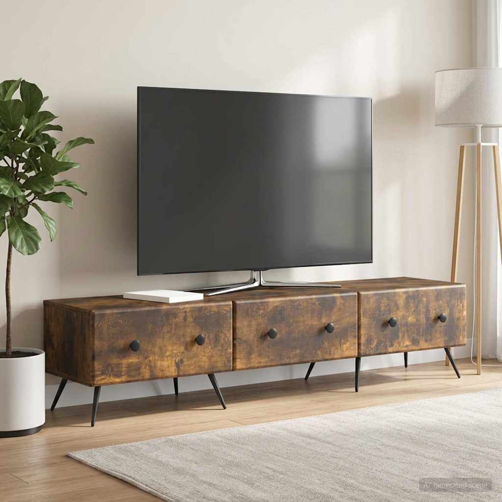 vidaXL Ντουλάπι TV με συρτάρι Καπνισμένο Ξύλο Δρυός 147 x 34,5 x 30 εκ