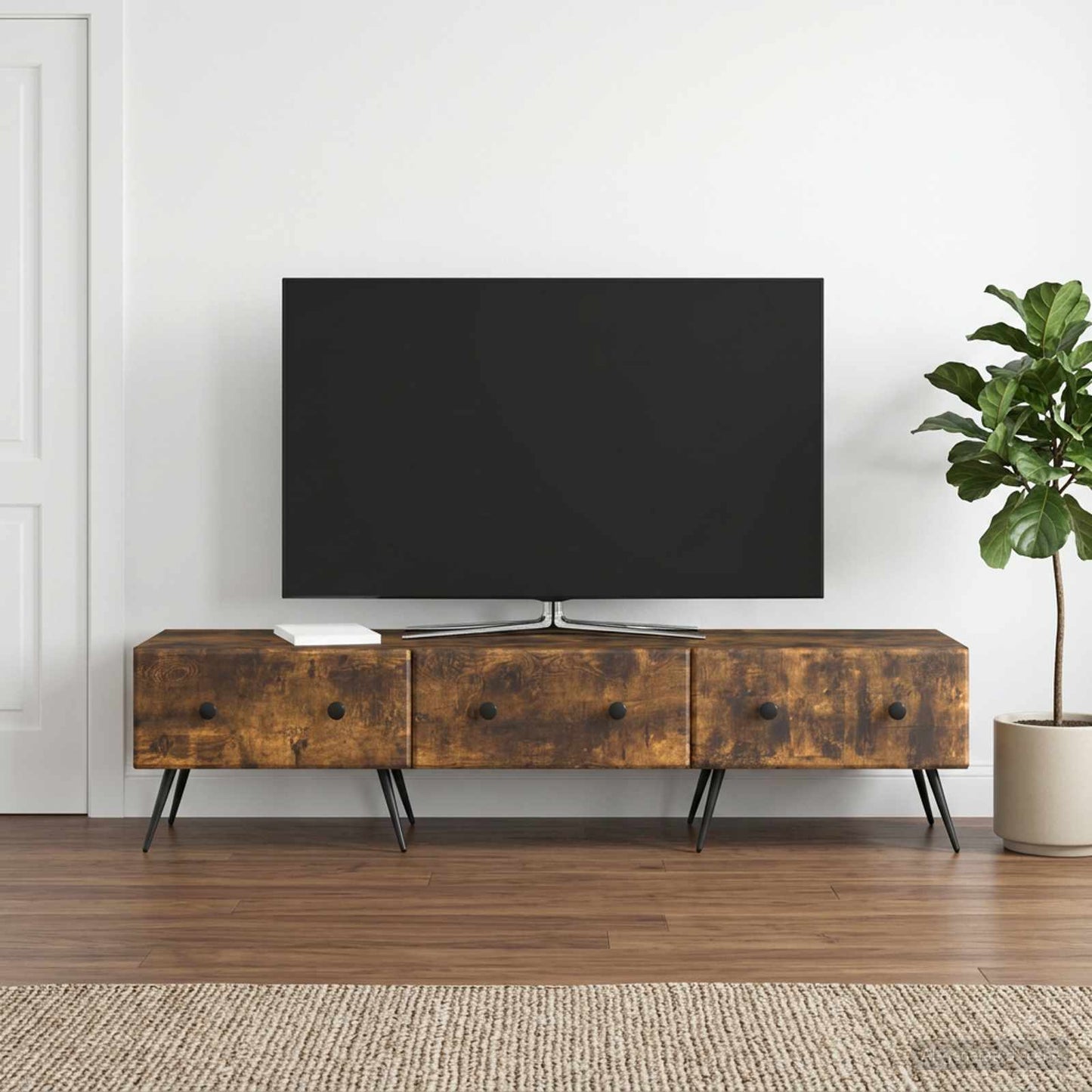 vidaXL Ντουλάπι TV με συρτάρι Καπνισμένο Ξύλο Δρυός 147 x 34,5 x 30 εκ