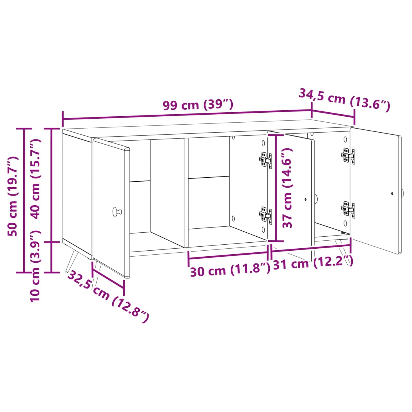 vidaXL Ντουλάπι TV Γυαλιστερό Λευκό 99 x 34,5 x 50 εκ.
