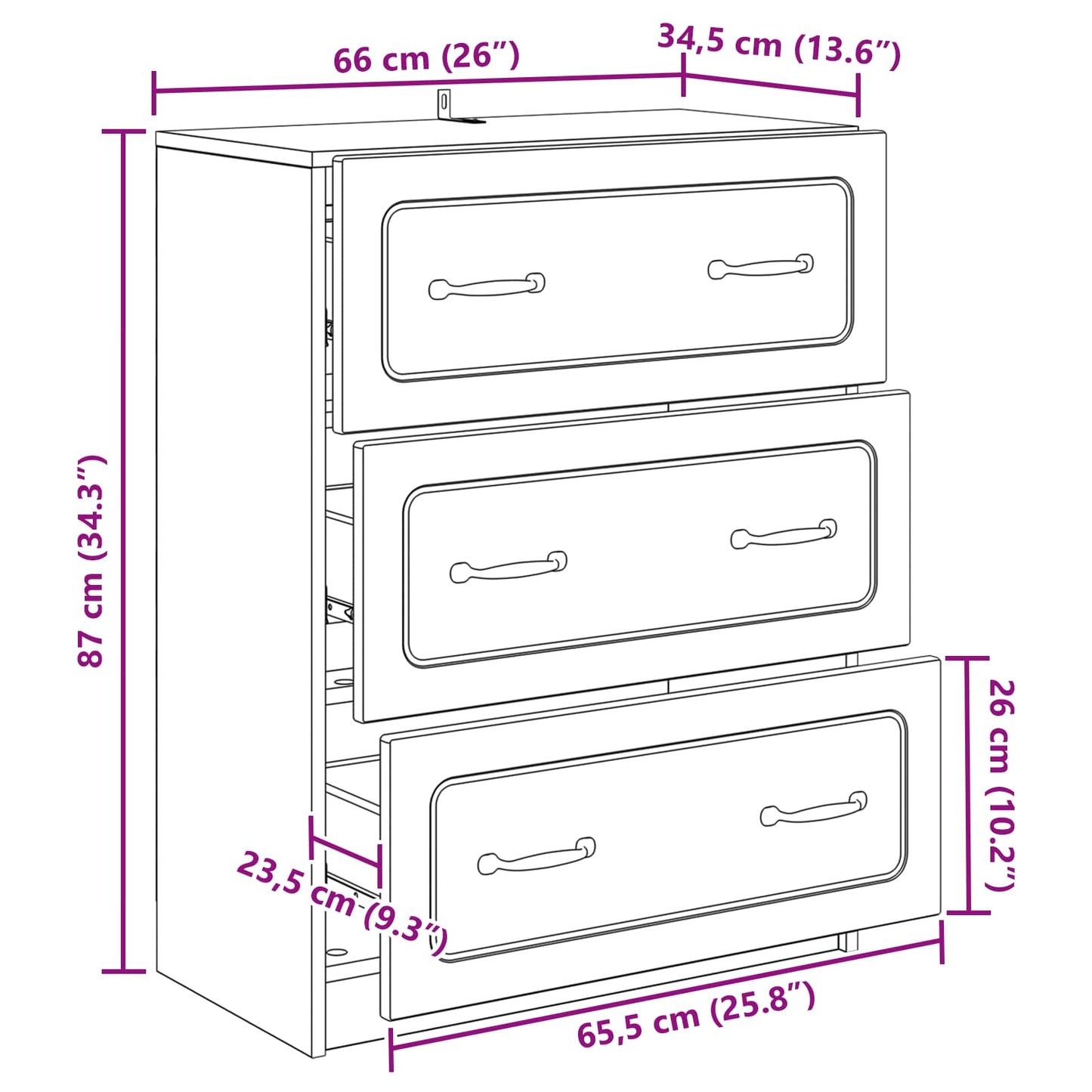vidaXL Ντουλάπι με Συρτάρια Λευκό 66 x 34,5 x 87 εκ.