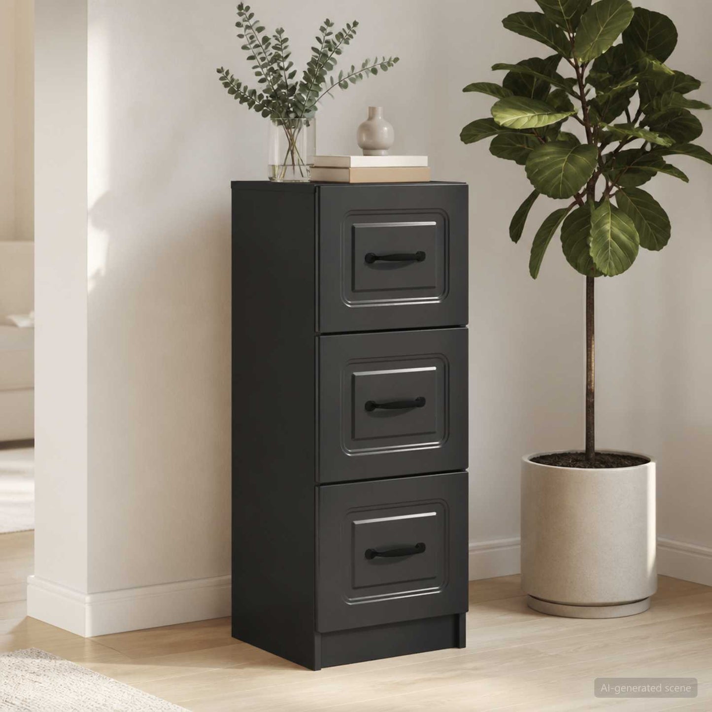 vidaXL Ντουλάπι με Συρτάρια Μαύρο 33 x 34,5 x 87 εκ.