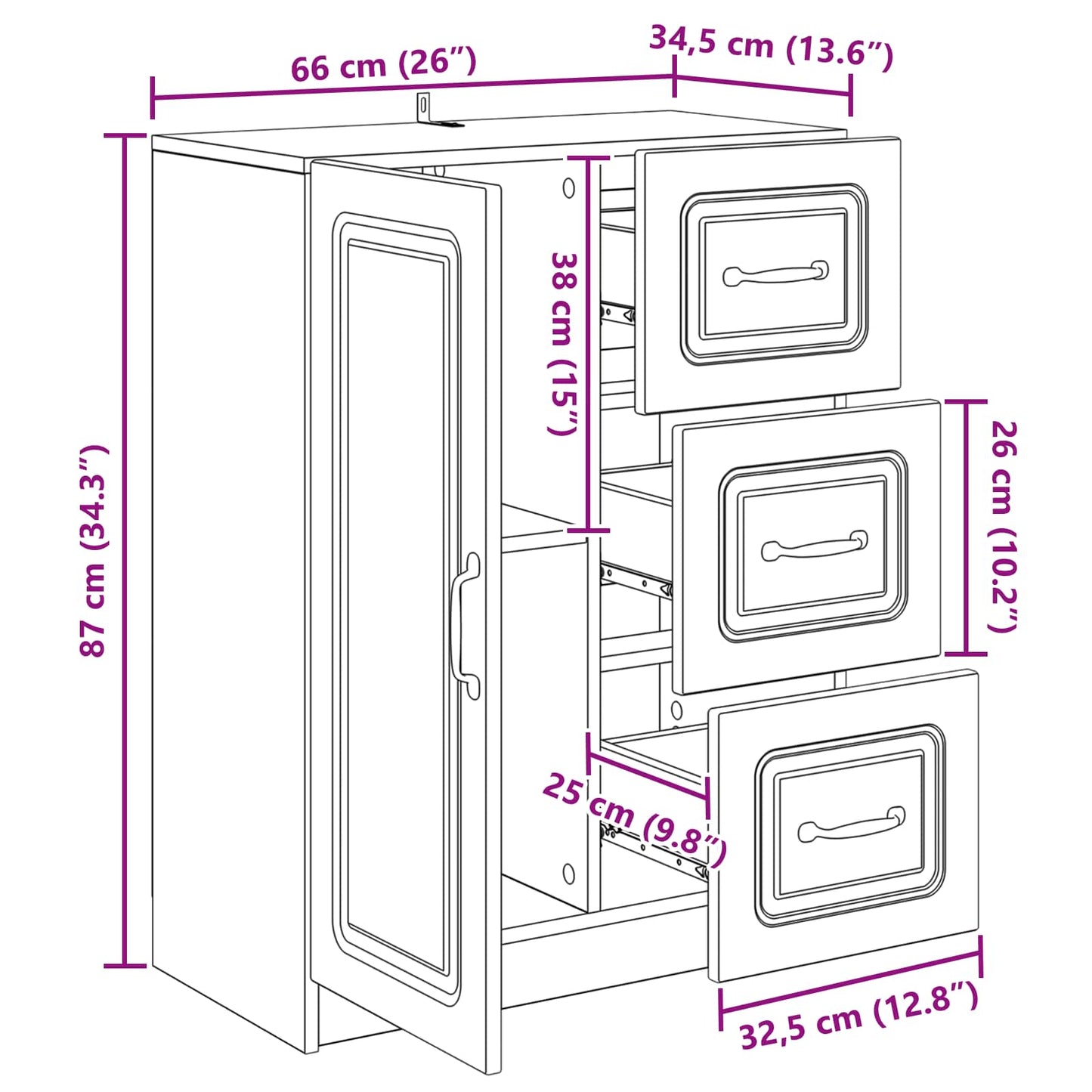 vidaXL Πλαϊνό γραφείο Μαύρο 66 x 34,5 x 87 εκ. Επεξεργασμένο Ξύλο