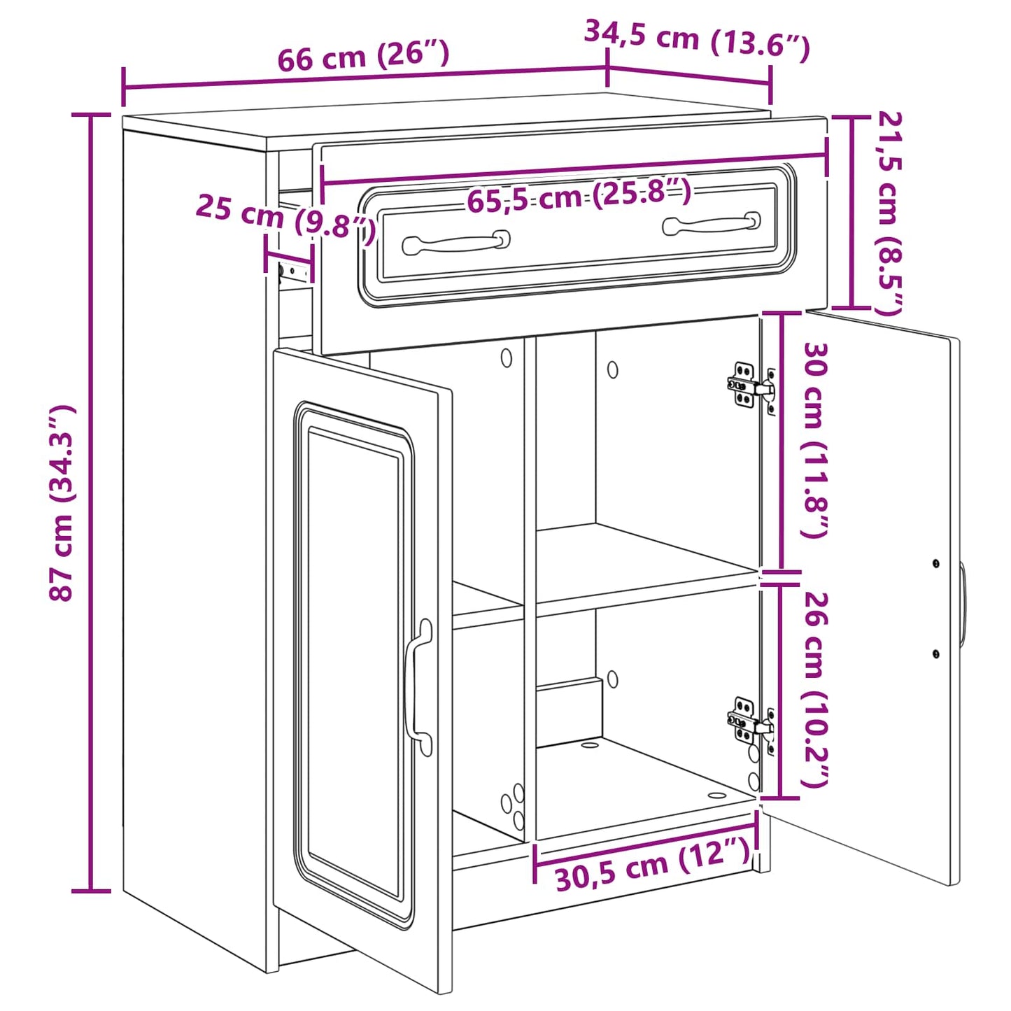 vidaXL Πλαϊνό γραφείο με συρτάρι Γκρι Sonoma 66 x 34,5 x 87 εκ.