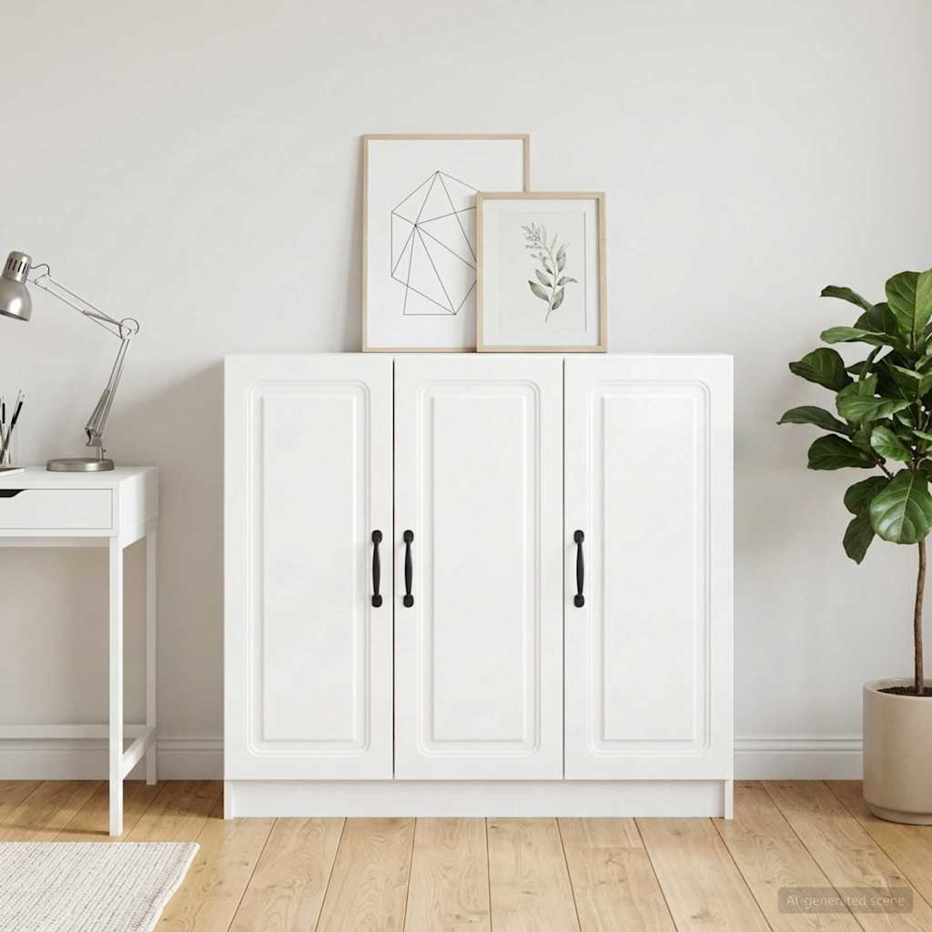 vidaXL Πλαϊνό γραφείο Γυαλιστερό Λευκό 89 x 34,5 x 77 εκ.