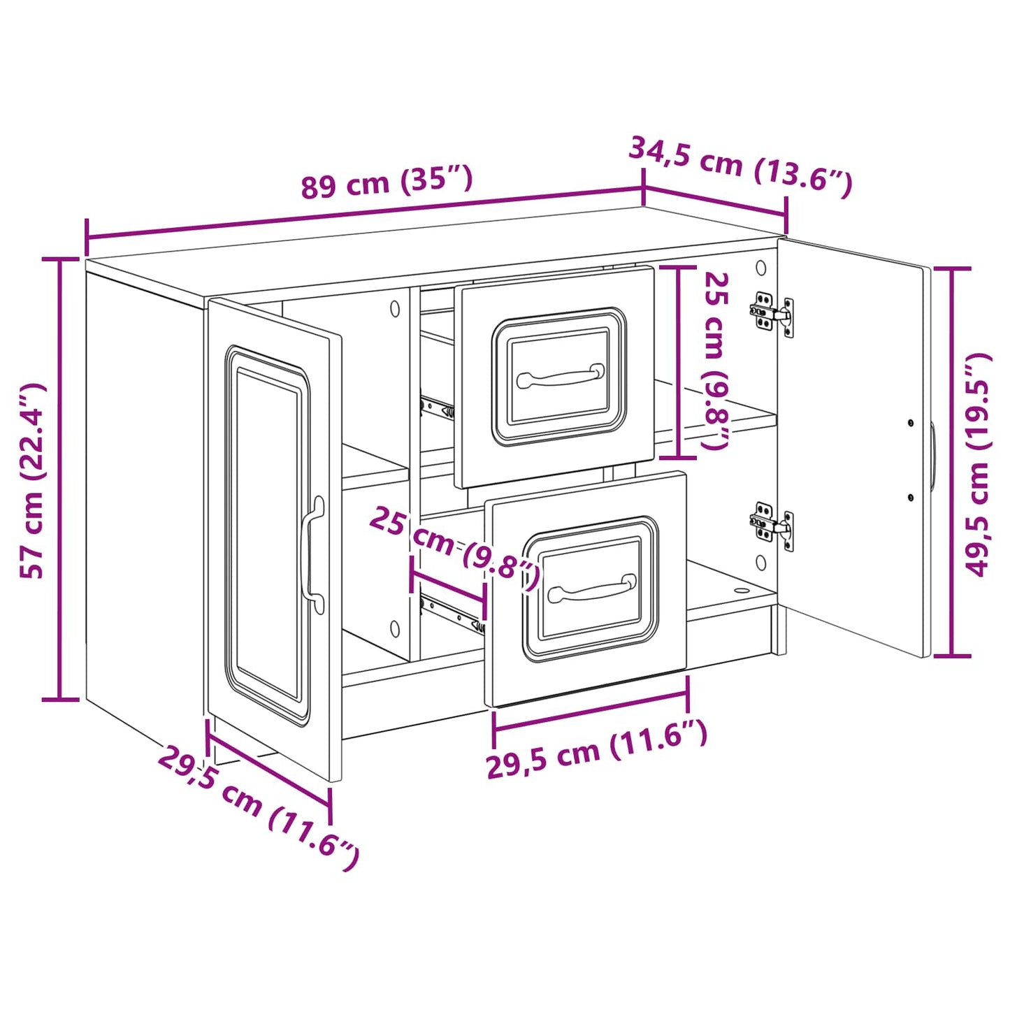 vidaXL Πλαϊνό γραφείο Καπνισμένο Ξύλο Δρυός 89 x 34,5 x 57 εκ.
