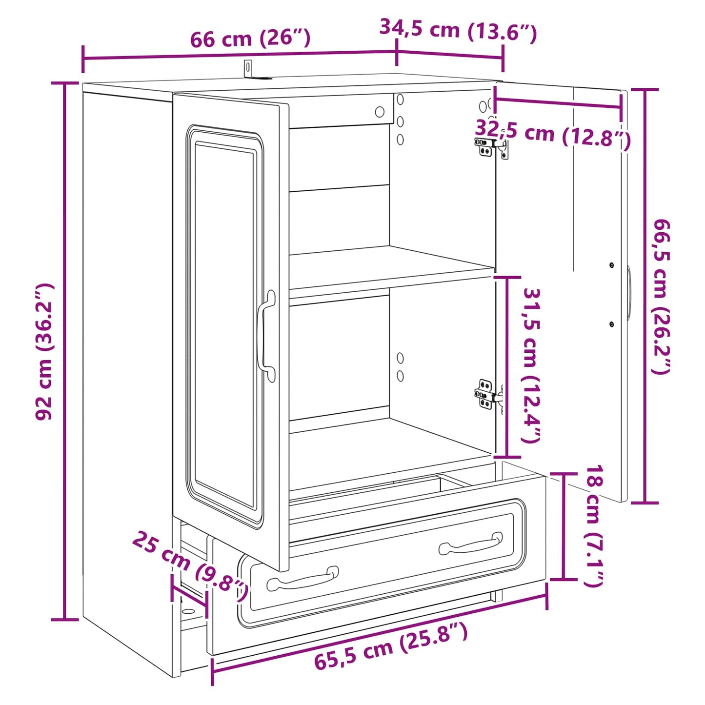vidaXL Πλαϊνό γραφείο Artisan Δρυς 66 x 34,5 x 92 εκ.
