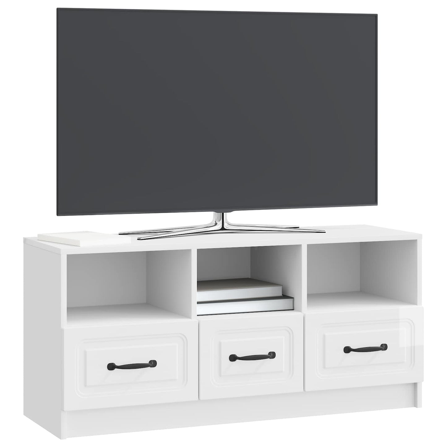 vidaXL Ντουλάπι TV με συρτάρι Γυαλιστερό Λευκό 102 x 34,5 x 47 εκ