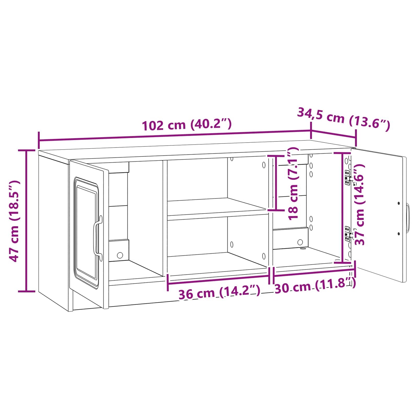 vidaXL Ντουλάπι TV Καπνισμένο Ξύλο Δρυός 102 x 34,5 x 47 εκ