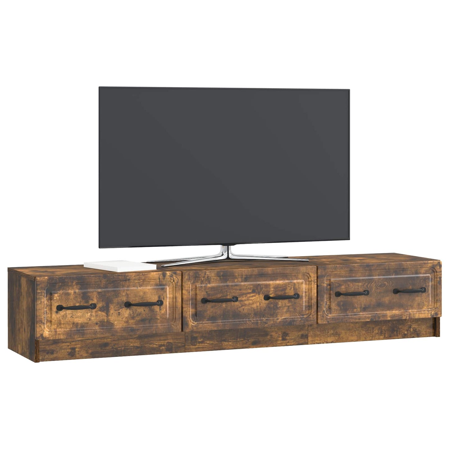 vidaXL Ντουλάπι TV με συρτάρι Καπνισμένο Ξύλο Δρυός 147 x 34,5 x 27 εκ