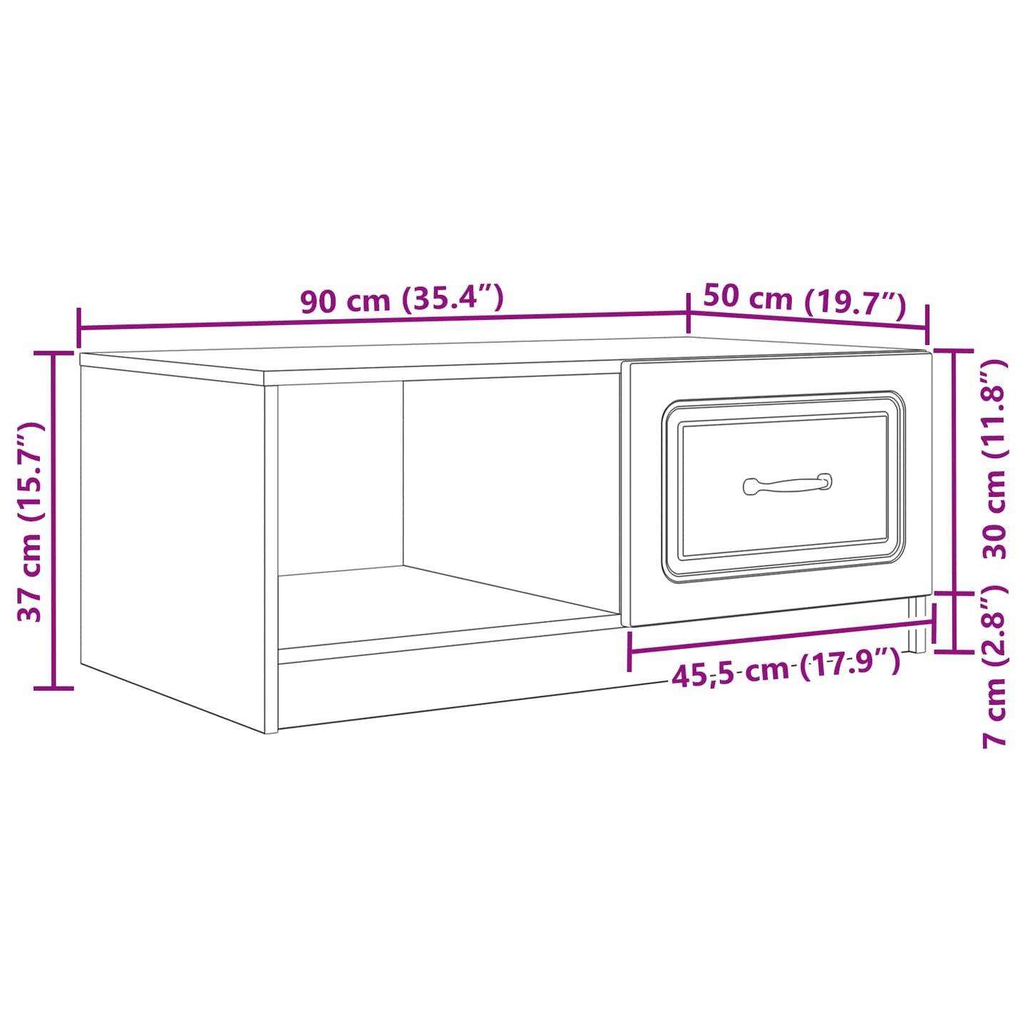 vidaXL Τραπεζάκι σαλονιού Μαύρο 90 x 50 x 37 εκ Επεξεργασμένο Ξύλο
