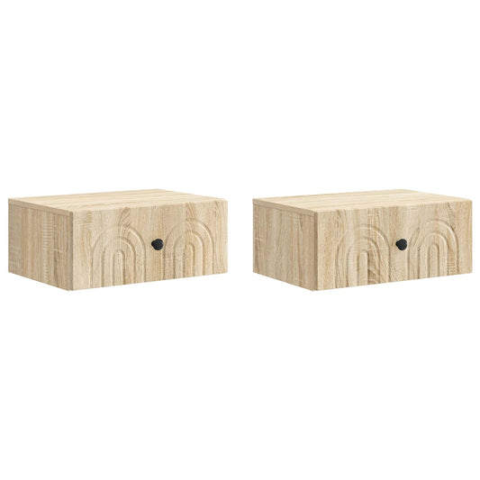 vidaXL Τοίχου Κρεμαστό Κομοδίνο 2 τμχ. Sonoma Δρυς 49 x 34,5 x 20 εκ.