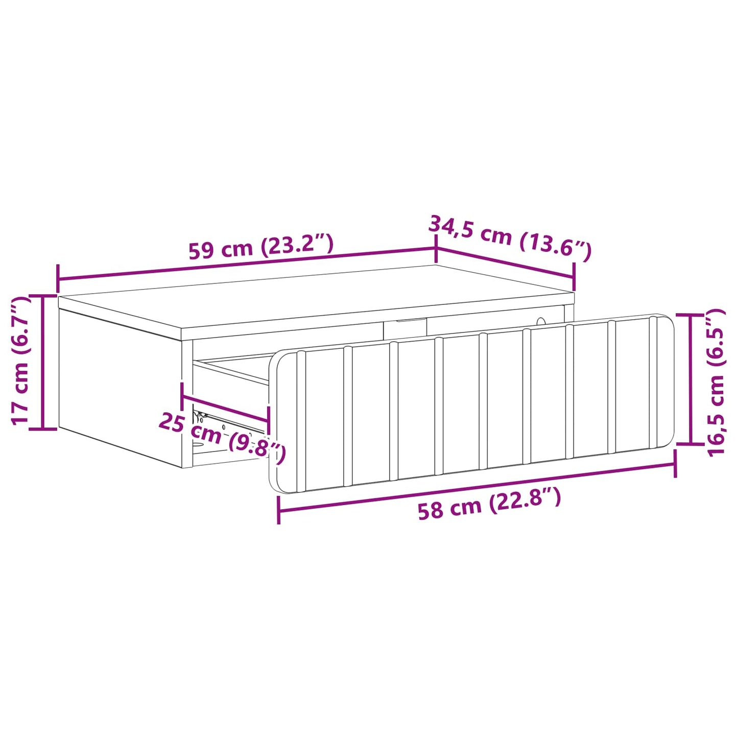 vidaXL Τραπεζάκι Τοίχου Λευκό 59 x 34,5 x 17 εκ. Επεξεργασμένο Ξύλο