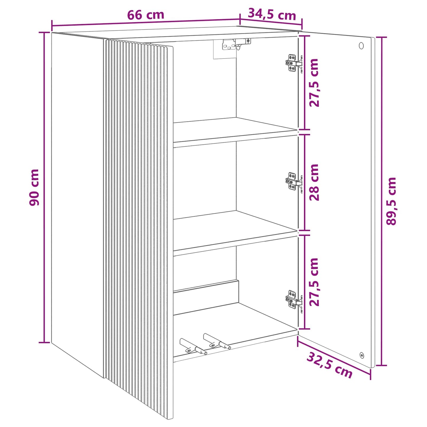 vidaXL Τοίχου Ντουλάπα 66 x 34,5 x 90 εκ Επεξεργασμένο Ξύλο Λευκό